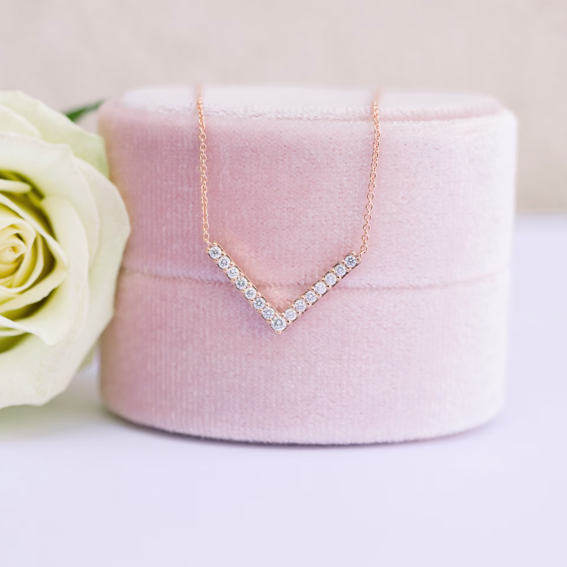 Hand Selected 0.24 ct Round Diamonds set in 14k Rose Gold 0.24ctw Diamond V Necklace in 14k Rose Gold (Main View)