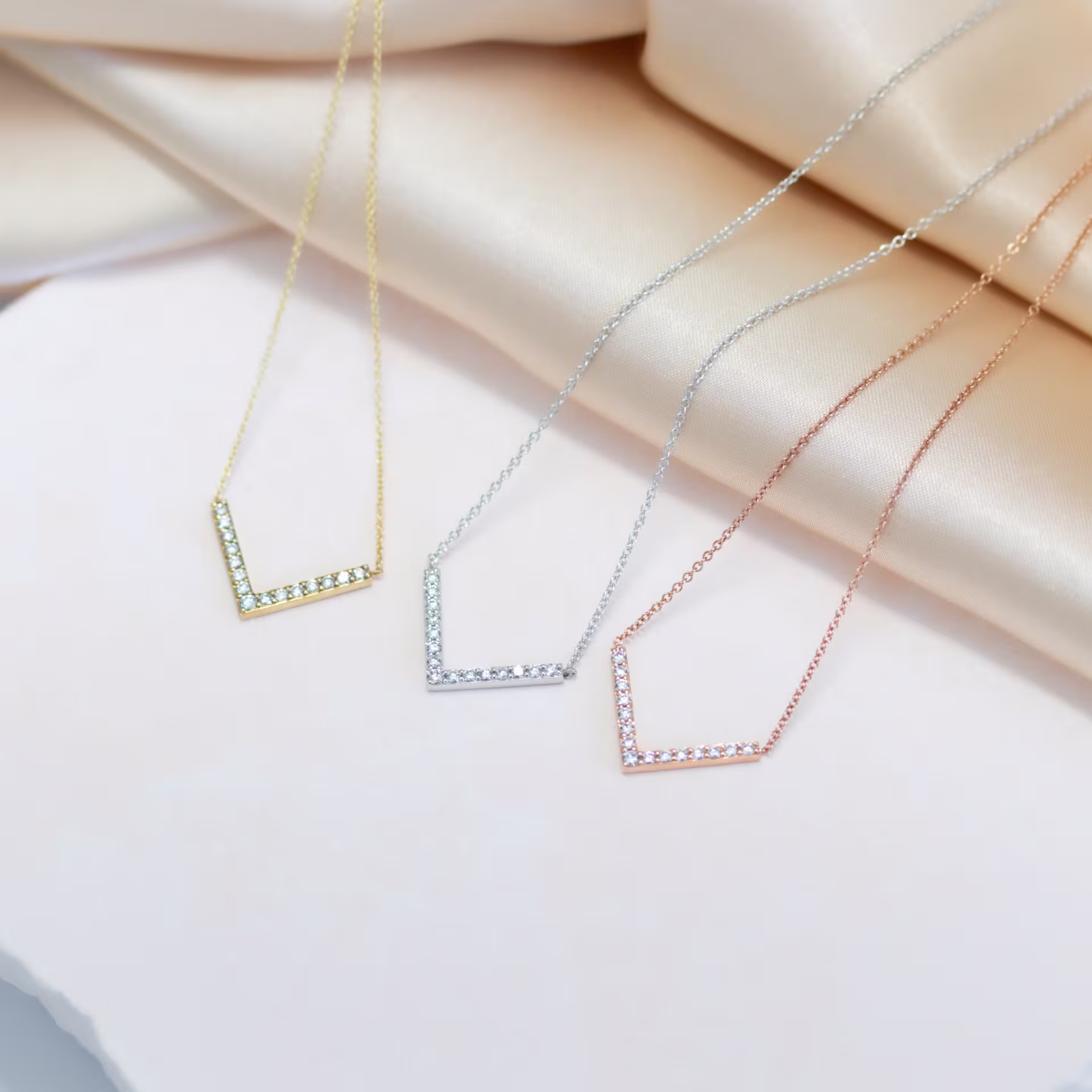 Round Created Diamonds set in Diamond V Necklace (Main View)