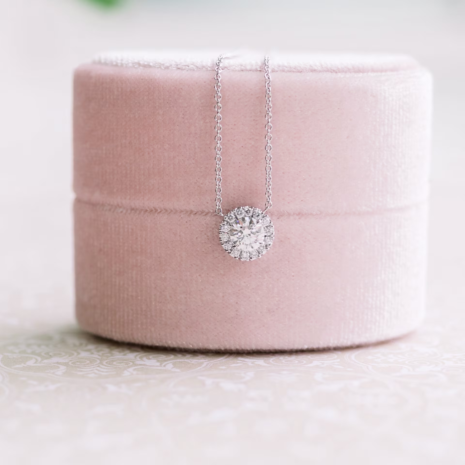 0.65 Carat Round Diamonds set in 14k White Gold Single Halo Pendant (Main View)