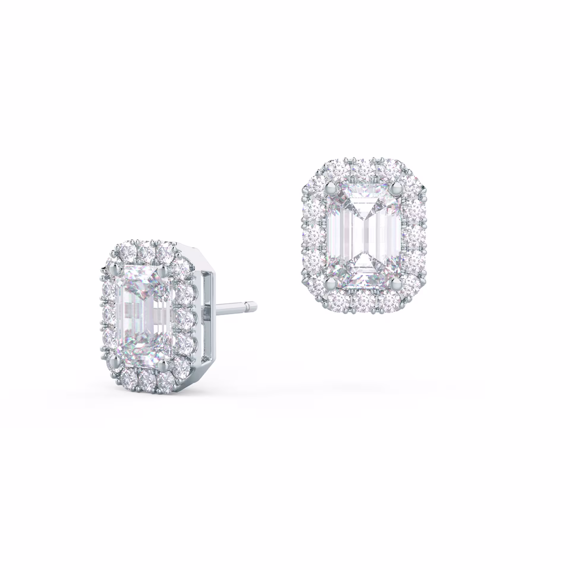 1.75 ct Lab Diamonds set in Platinum Heavenly Halo Emerald Studs (Main View)
