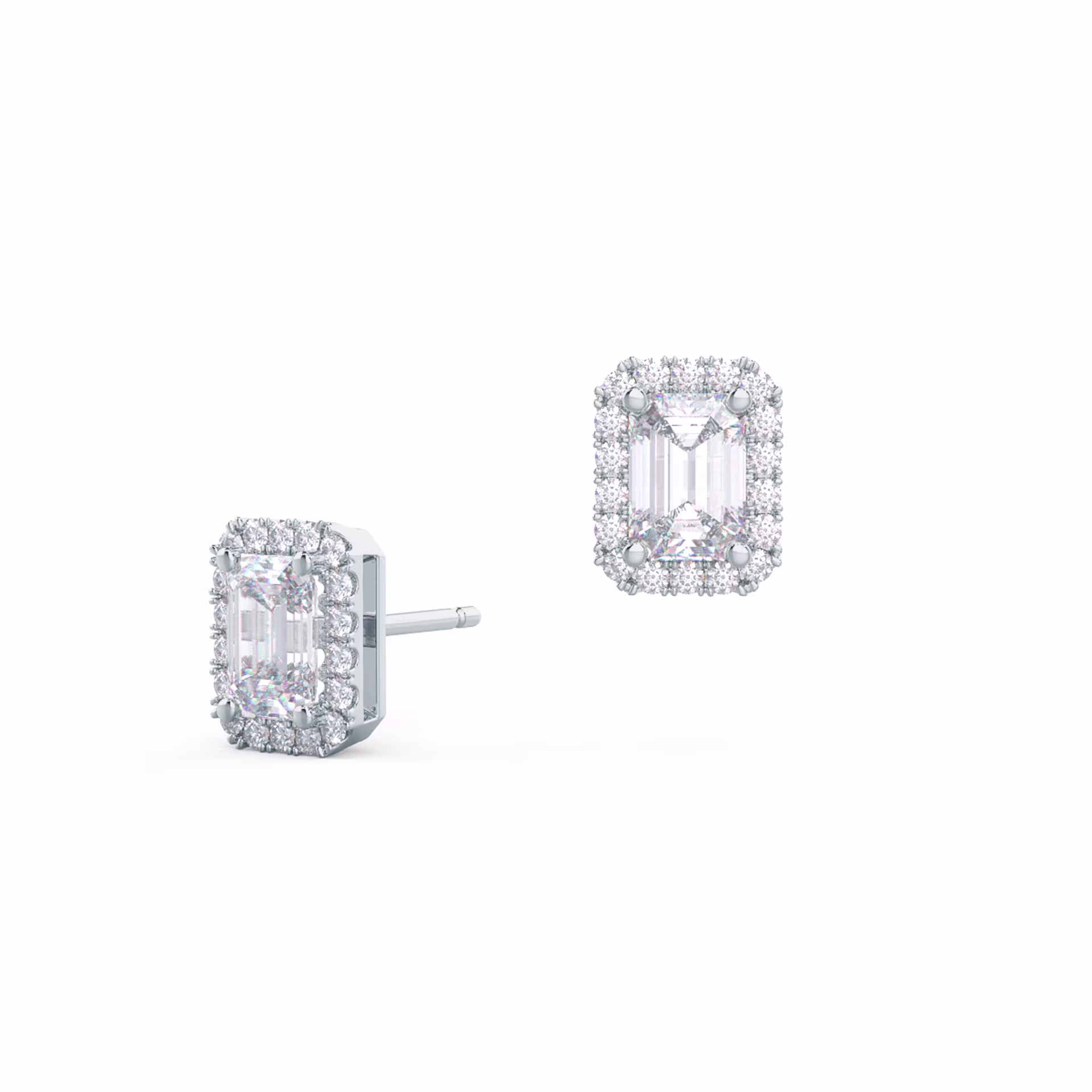 0.85 ct Diamonds set in Platinum Heavenly Halo Emerald Studs (Main View)