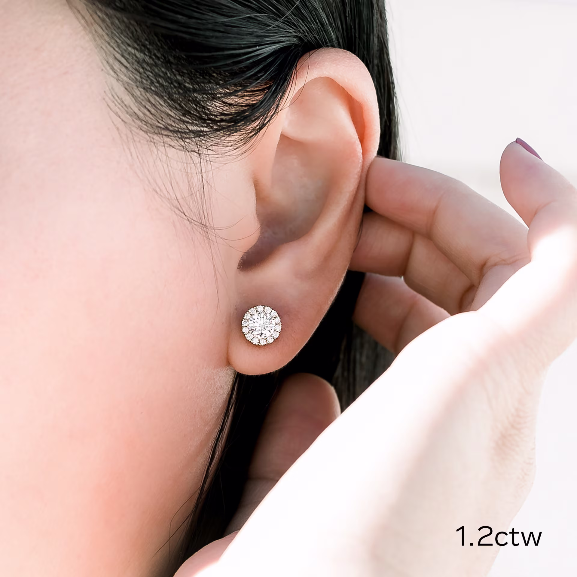 14kt Yellow Gold Heavenly Single Halo Studs featuring 1.2 Carat Round Brilliant Lab Diamonds (Main View)