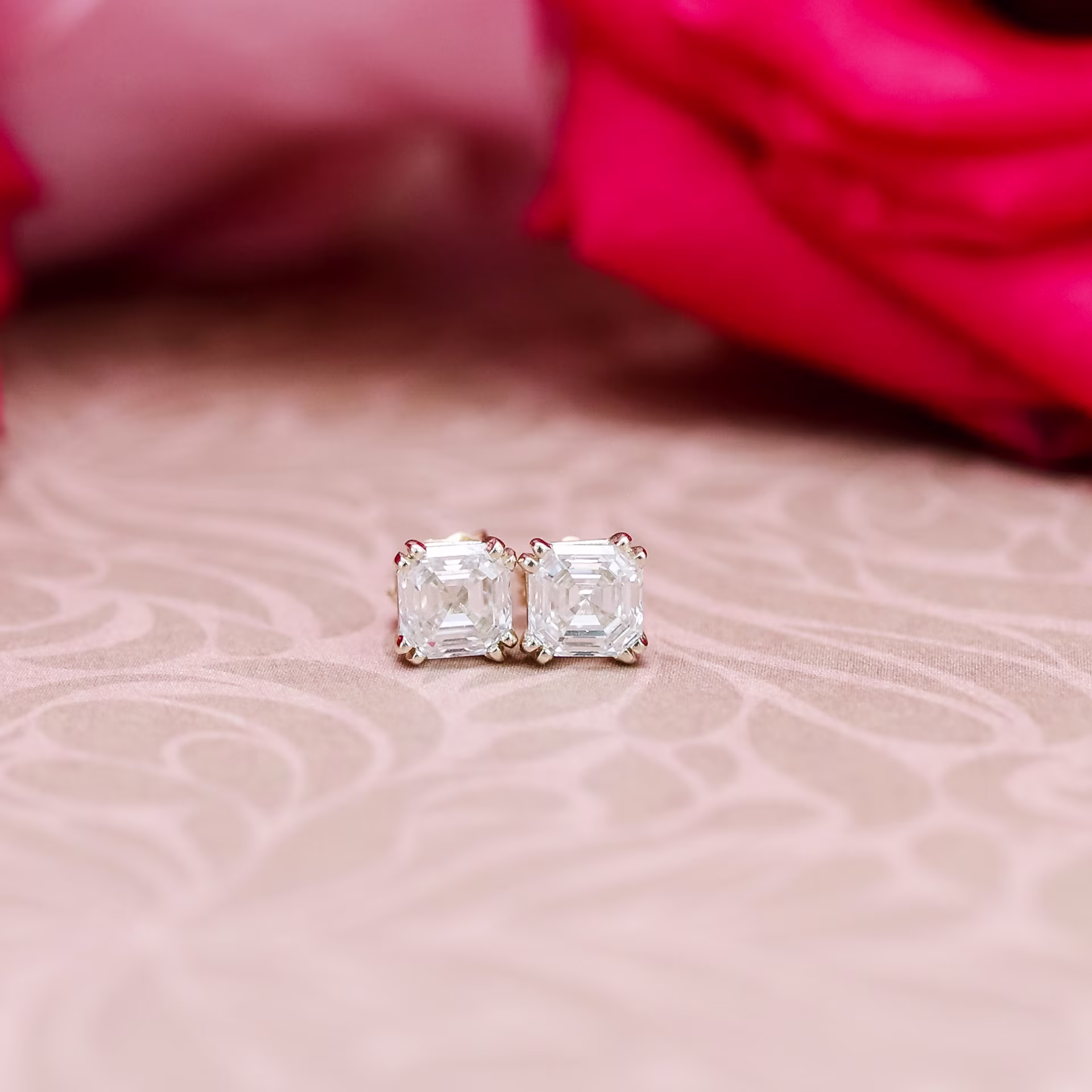 1.0 Carat Lab Diamonds set in 14k Yellow Gold Asscher Stud Earrings (Main View)