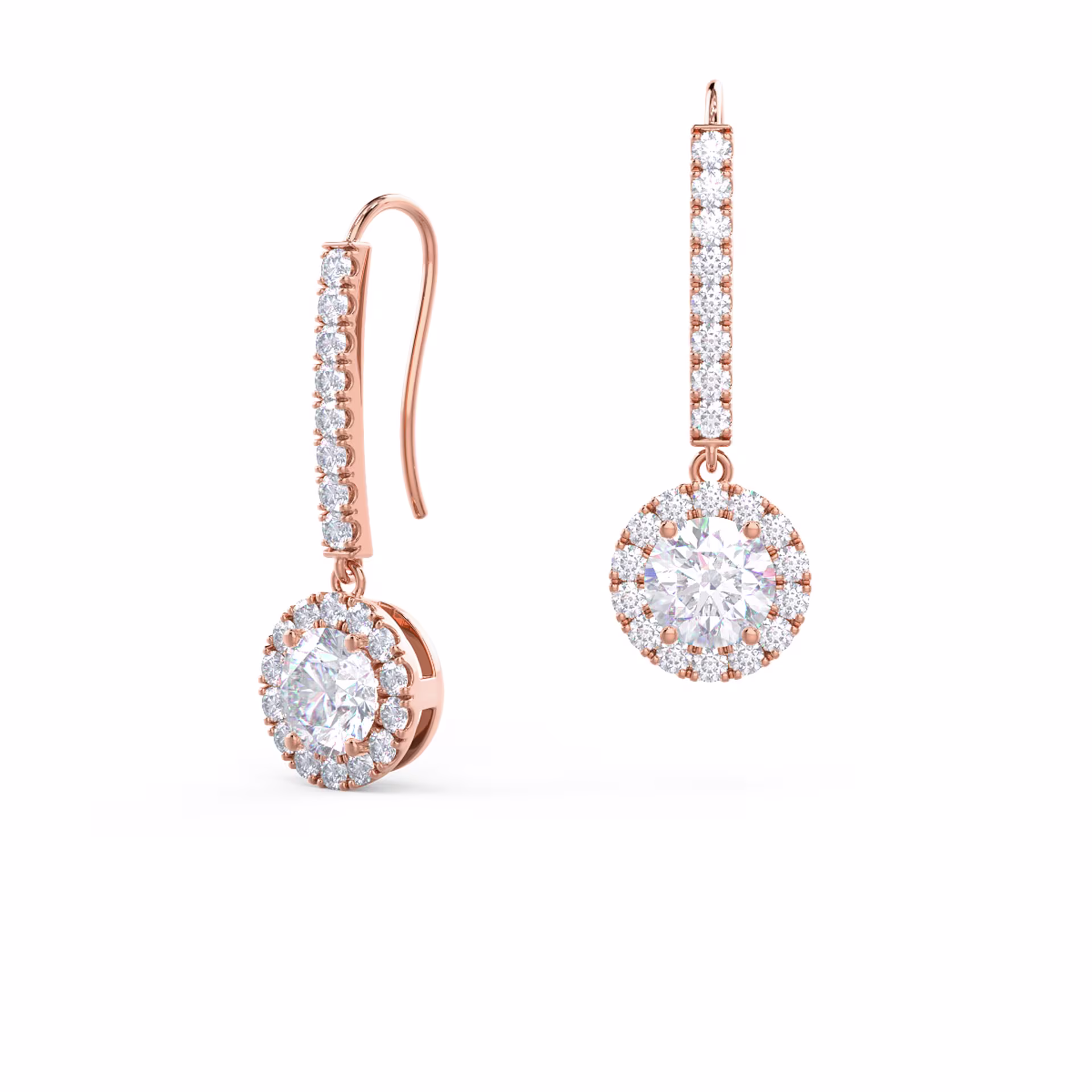 1.25 ct Round Brilliant Man Made Diamonds set in 14k Rose Gold Heavenly Single Halo Drop Earrings (Main View)