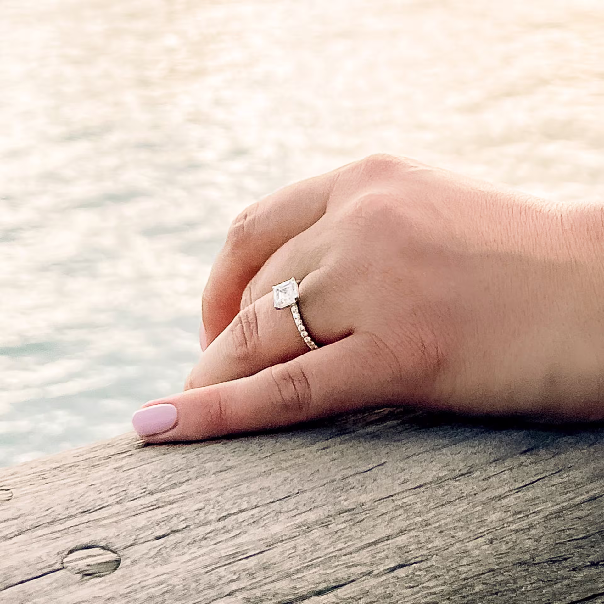 2.0 Carat Lab Diamonds set in White Gold Asscher Petite Four Prong Pavé Diamond Engagement Ring (Side View)