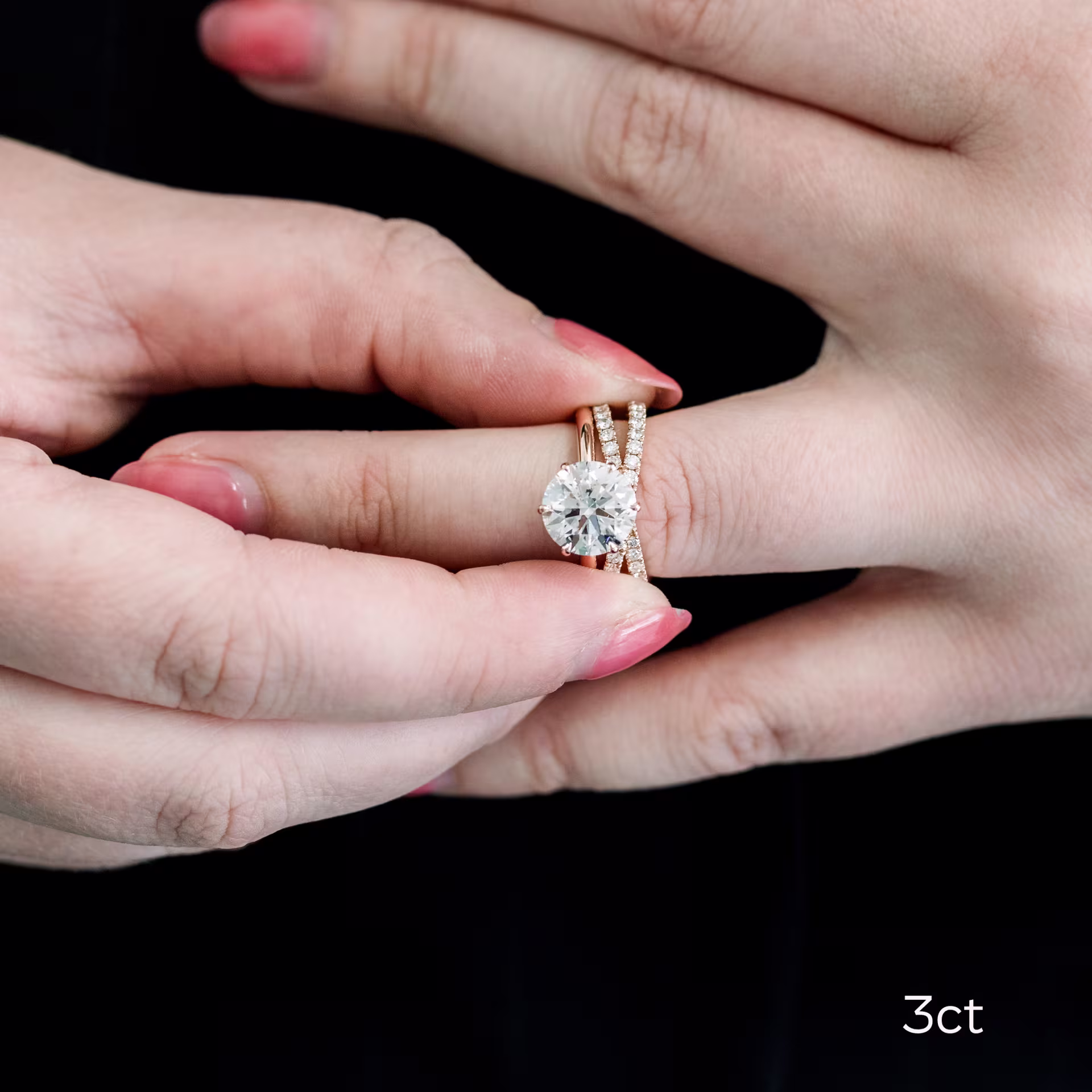 Rose Gold Round Classic Six Prong Solitaire featuring 3.0 ct Lab Diamonds ()