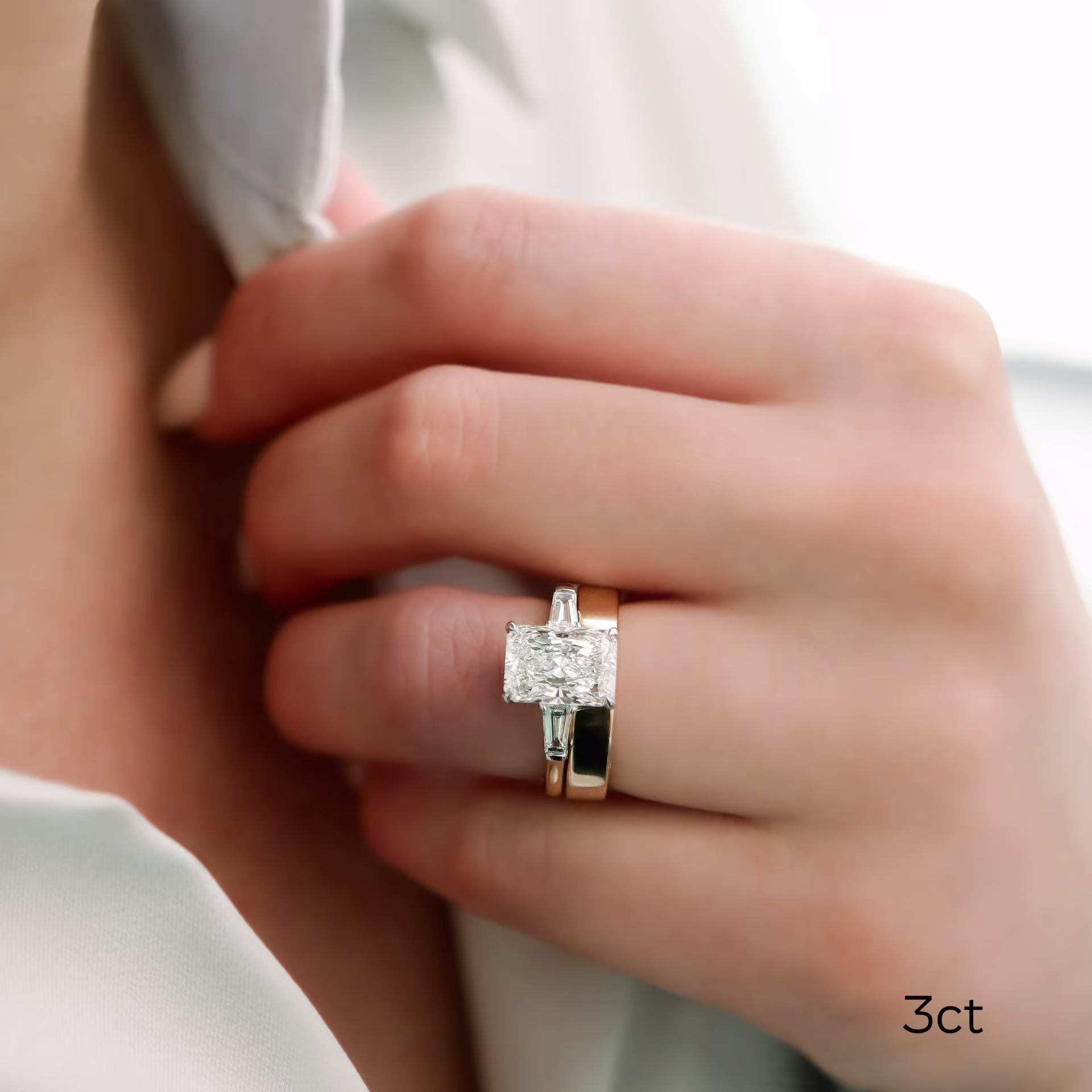 3.0 Carat Diamonds Radiant and Baguette Diamond Engagement Ring in Platinum & Yellow Gold (Main View)