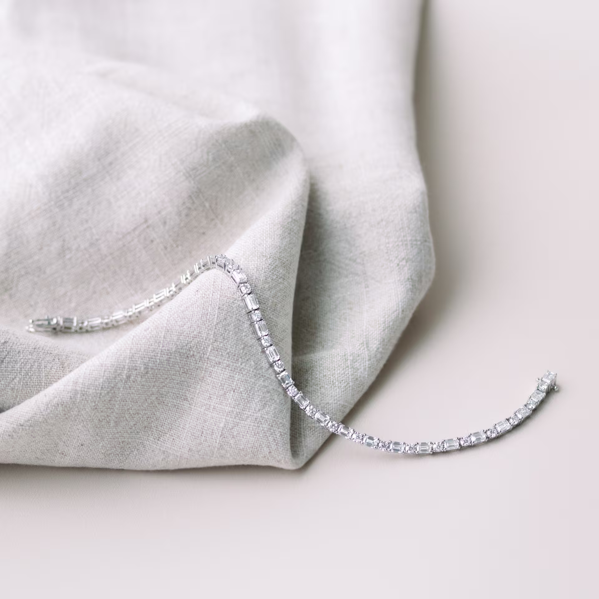 18k White Gold 5.5ctw Emerald and Round Diamond Tennis Bracelet in 18k White Gold featuring 5.5 Carat Lab Diamonds (Main View)