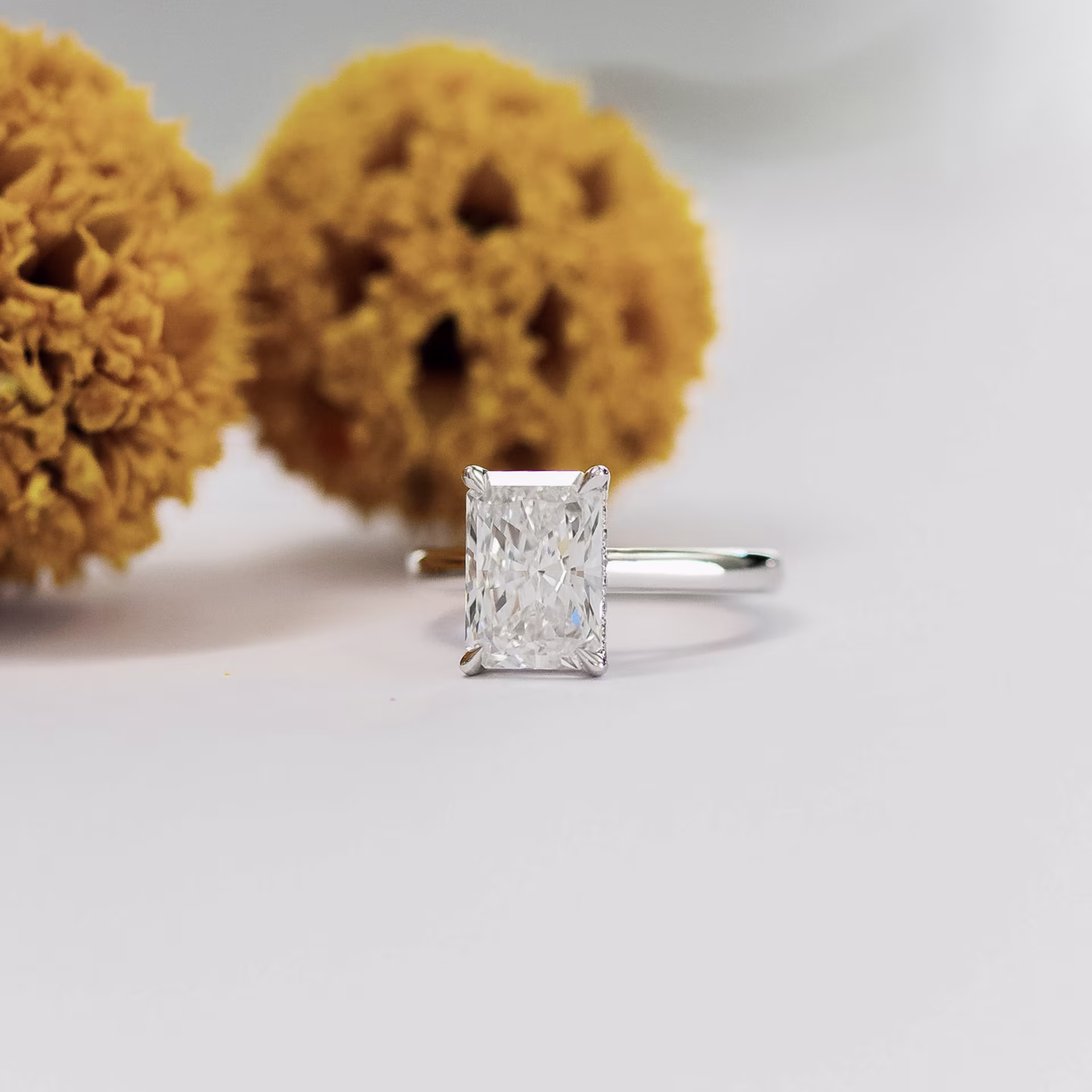 Platinum Radiant Cathedral Solitaire Diamond Engagement Ring featuring 2.0 Carat Lab Diamonds (Main View)