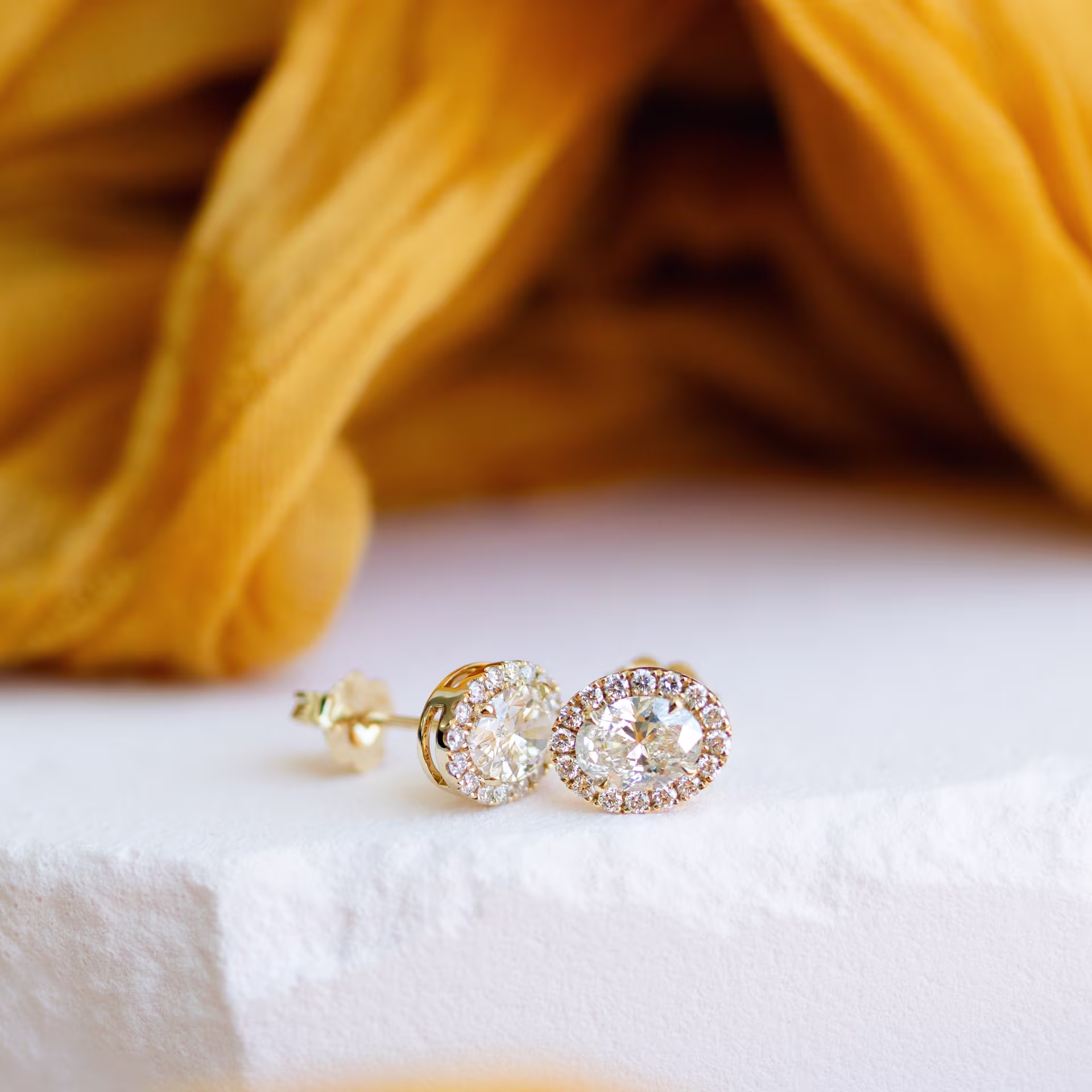 Hand Selected 1.75 ct Lab Grown Diamonds 1.75ctw Halo Oval Diamond Stud Earrings in 18k Yellow Gold in 18k Yellow Gold (Main View)