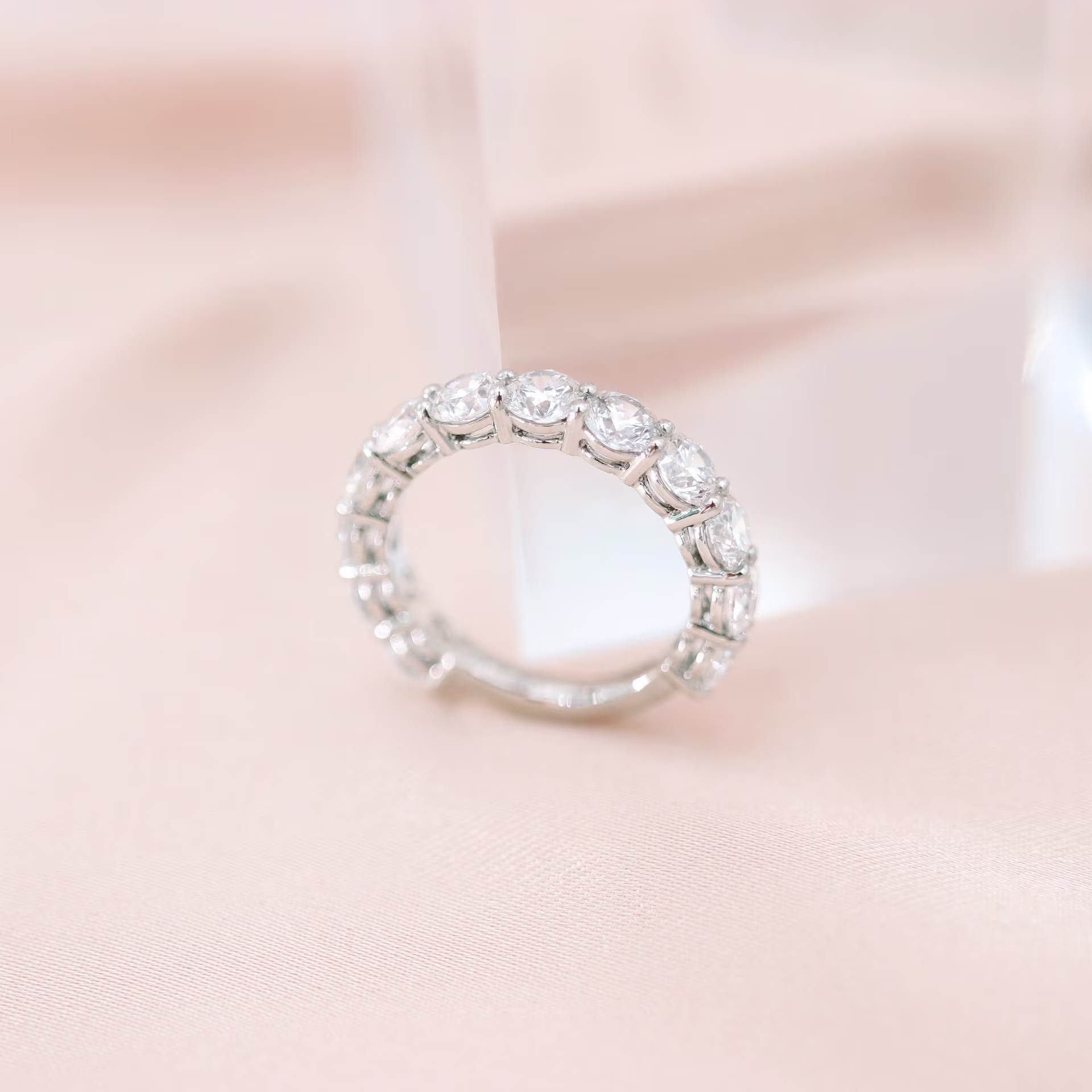 3.0 Carat Round Lab Diamonds Prong Set Three Quarter Band in Platinum (Profile View)