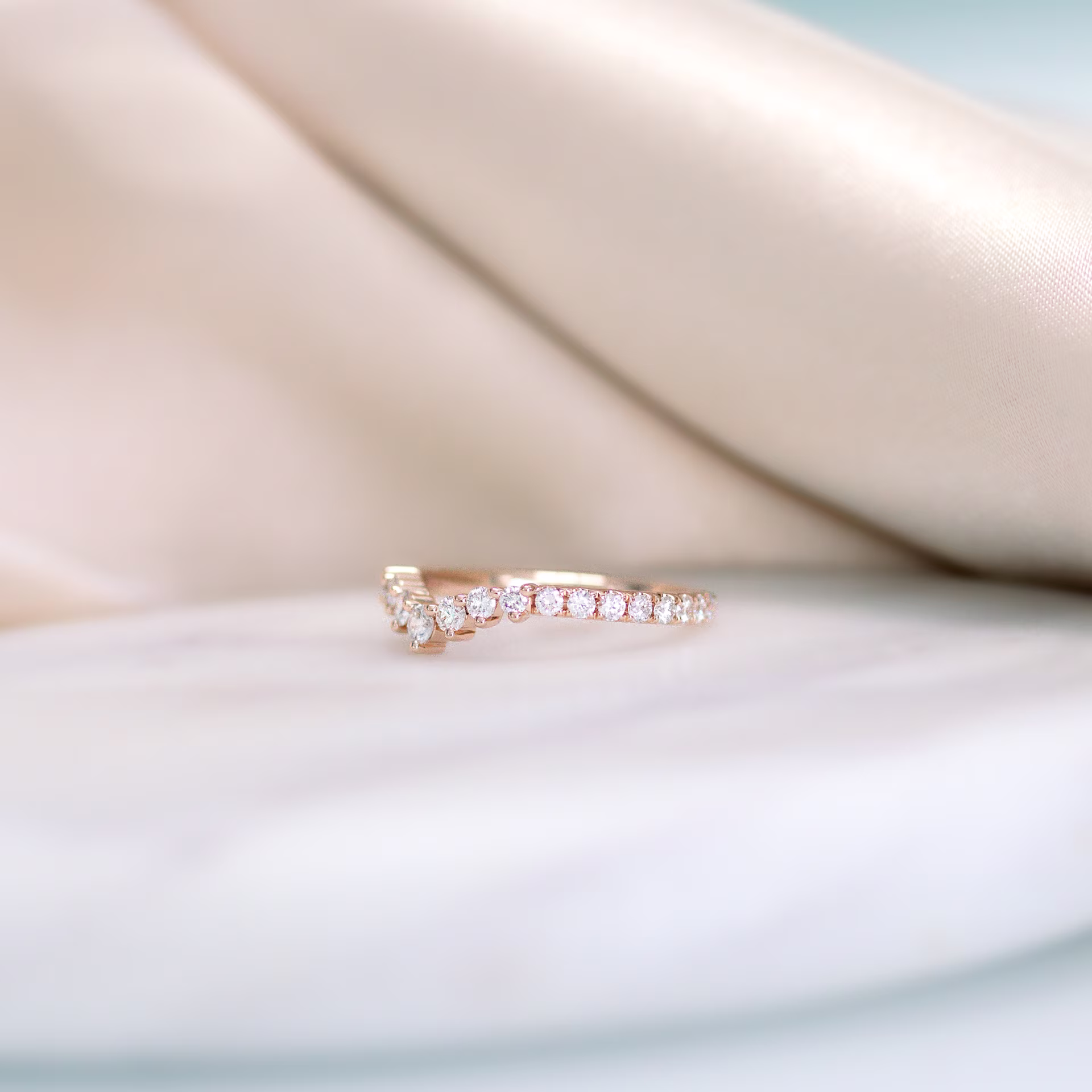 Exceptional Quality 0.85 ct Round Brilliant Synthetic Diamonds Nesting Eternity Band in 14k Rose Gold 0.85ctw in 14k Rose Gold (Side View)