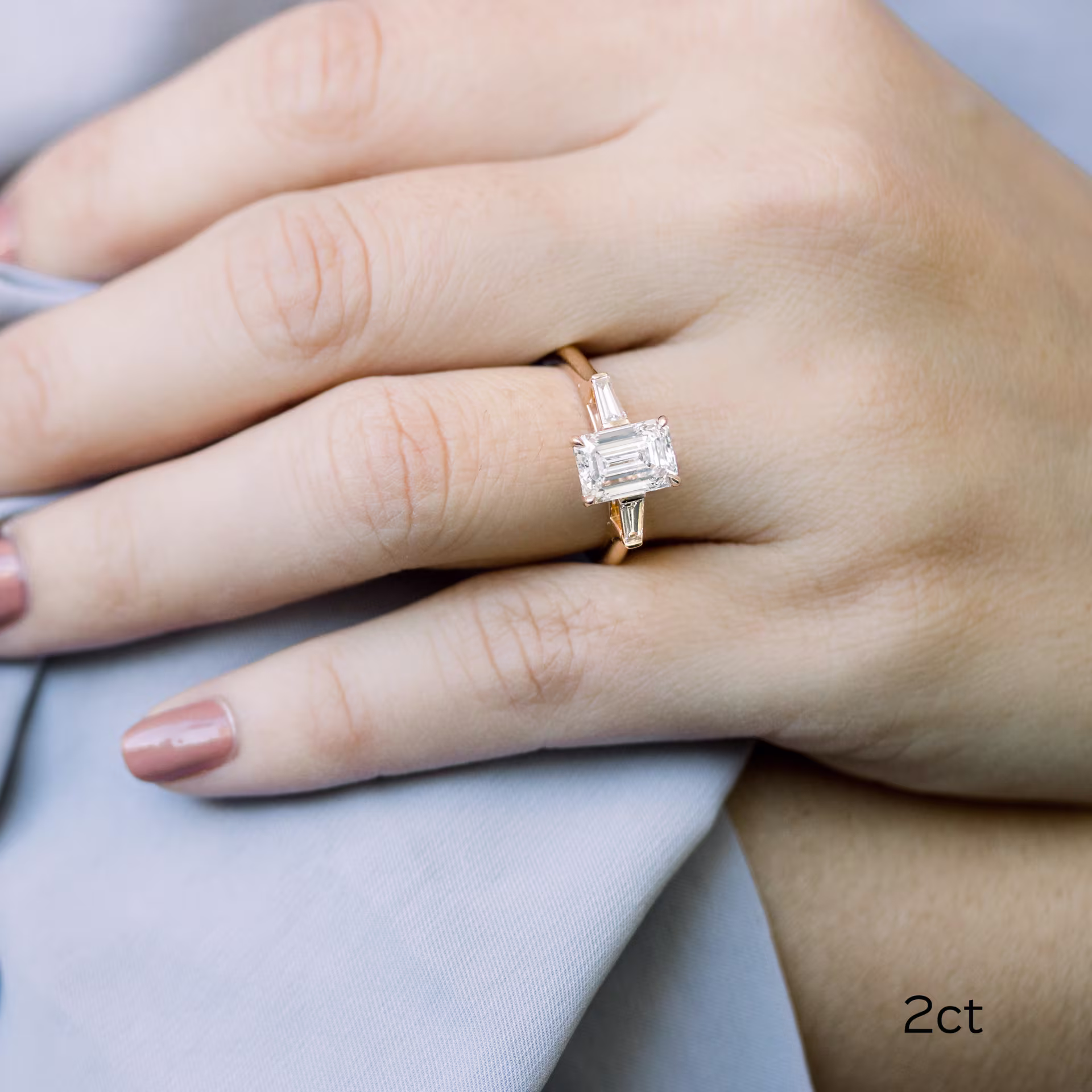 2.0 Carat Lab Created Diamonds Emerald and Baguette Setting in Rose Gold (Main View)