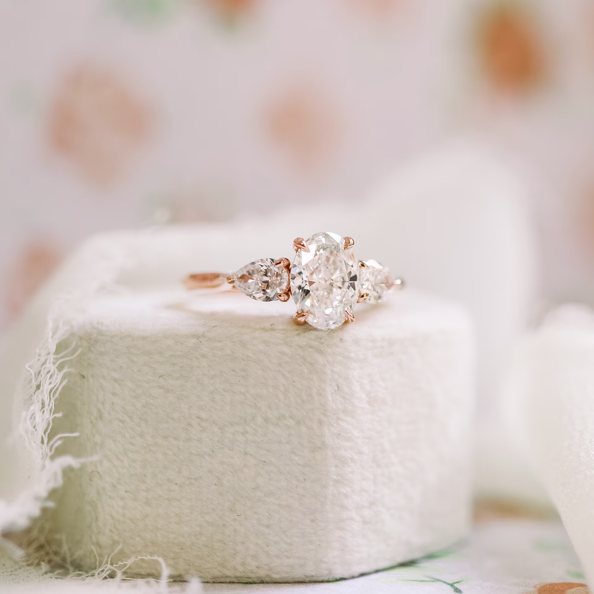 Rose Gold Oval and Pear Setting featuring Hand Selected 1.25 ct Diamonds (Main View)