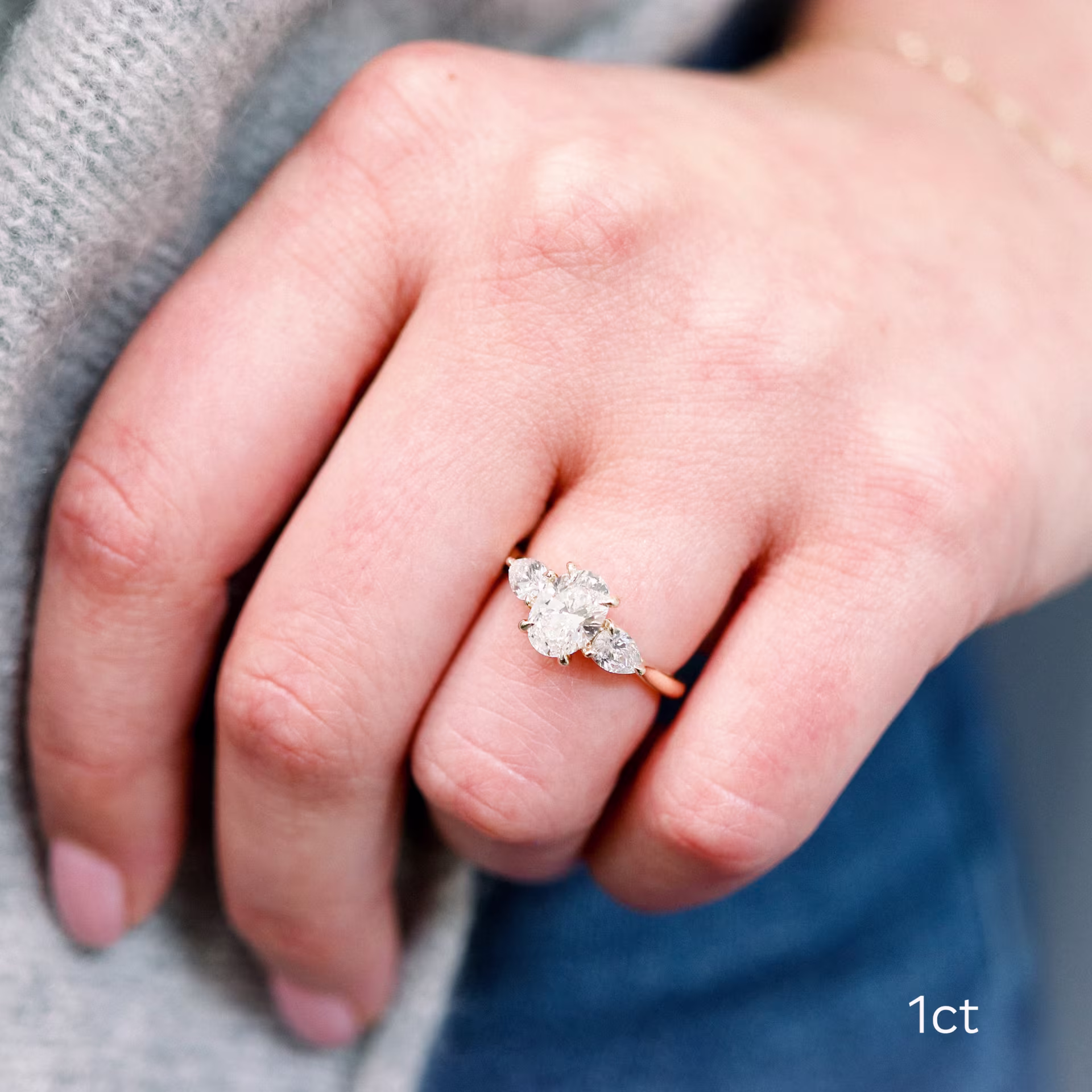 Hand Selected 1.0 Carat Diamonds set in Yellow Gold Oval and Pear Diamond Engagement Ring (Main View)