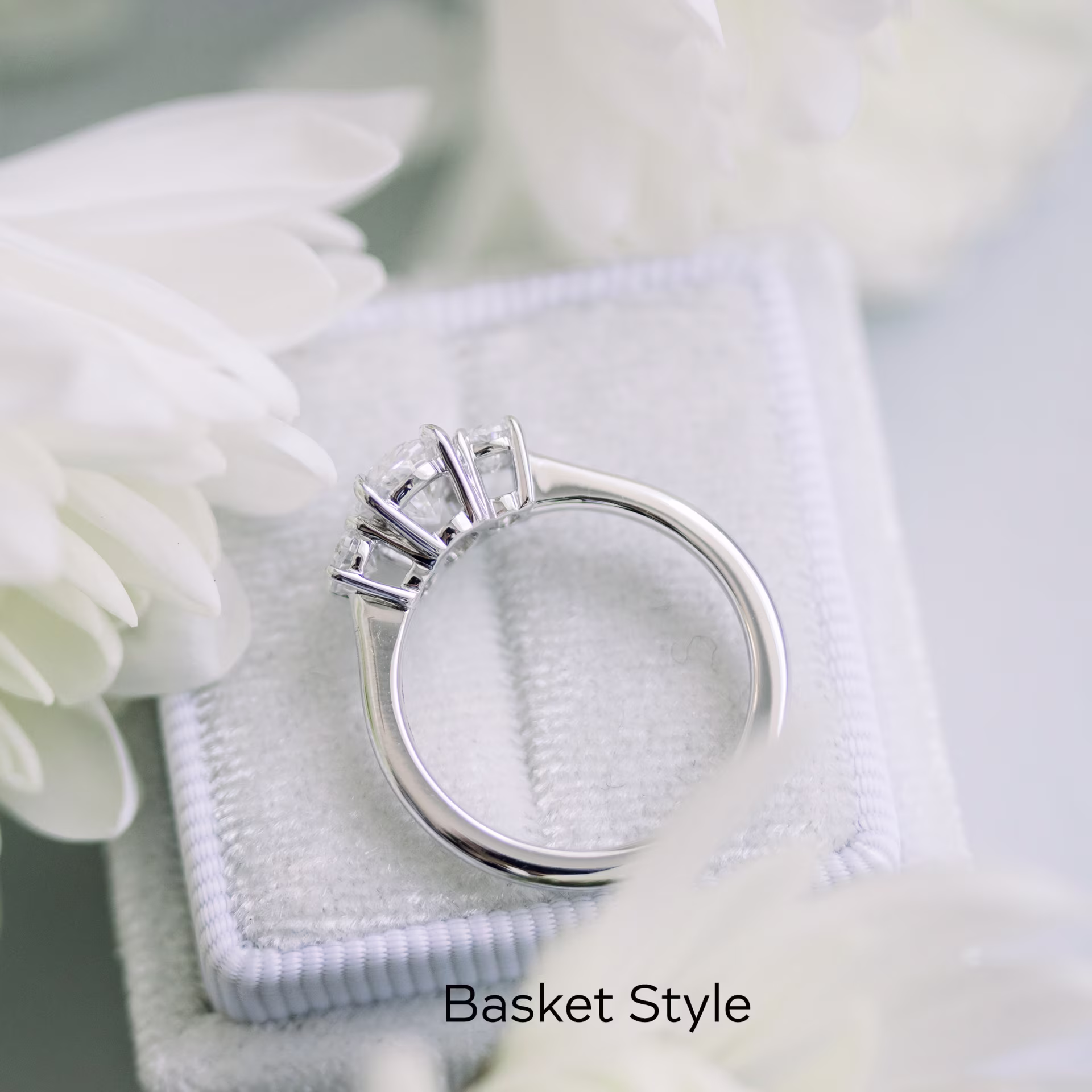 Platinum Oval Three Stone Setting featuring 1.0 Carat Lab Diamonds (Profile View)