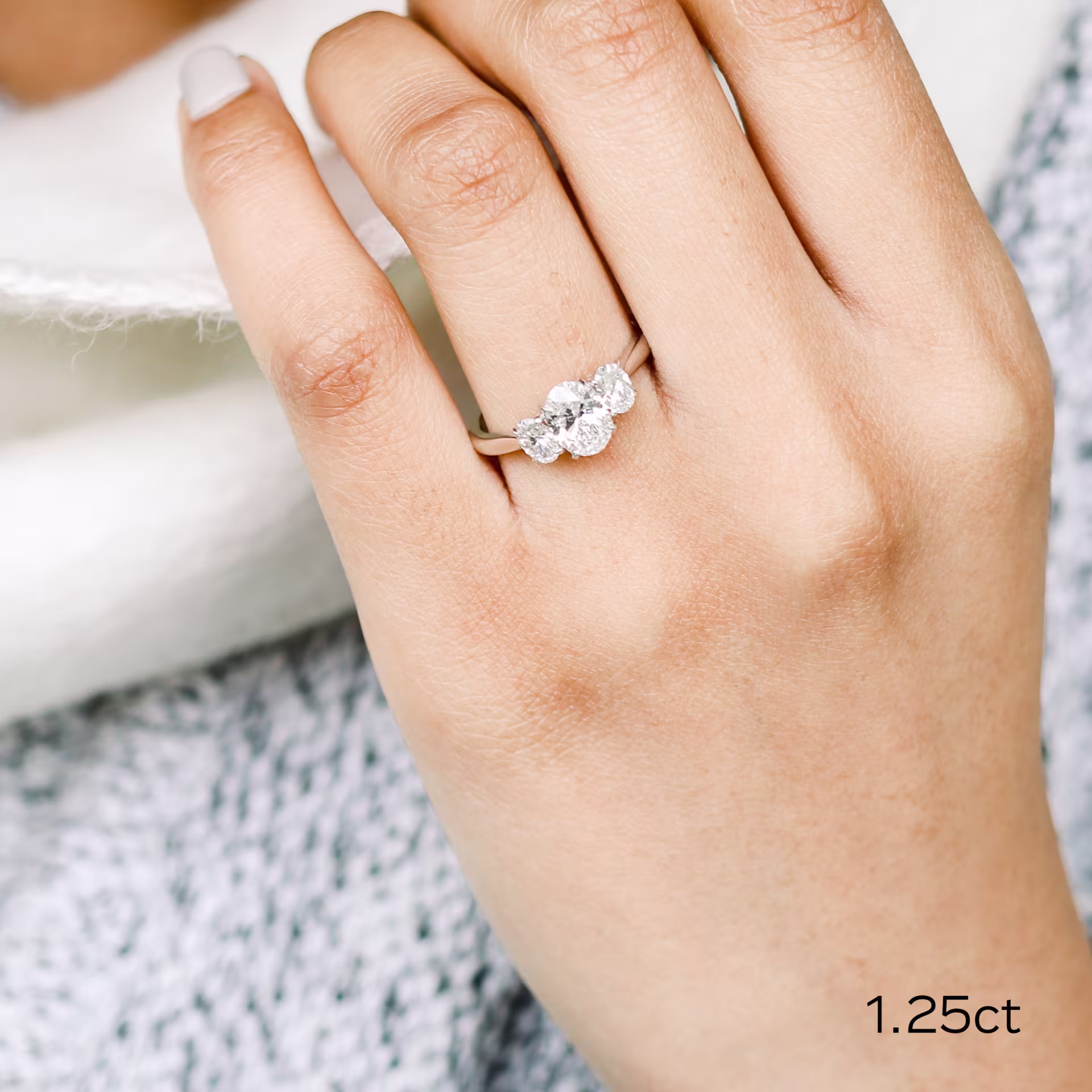 1.25 Carat Lab Grown Diamonds Oval Three Stone Diamond Engagement Ring in Platinum (Main View)