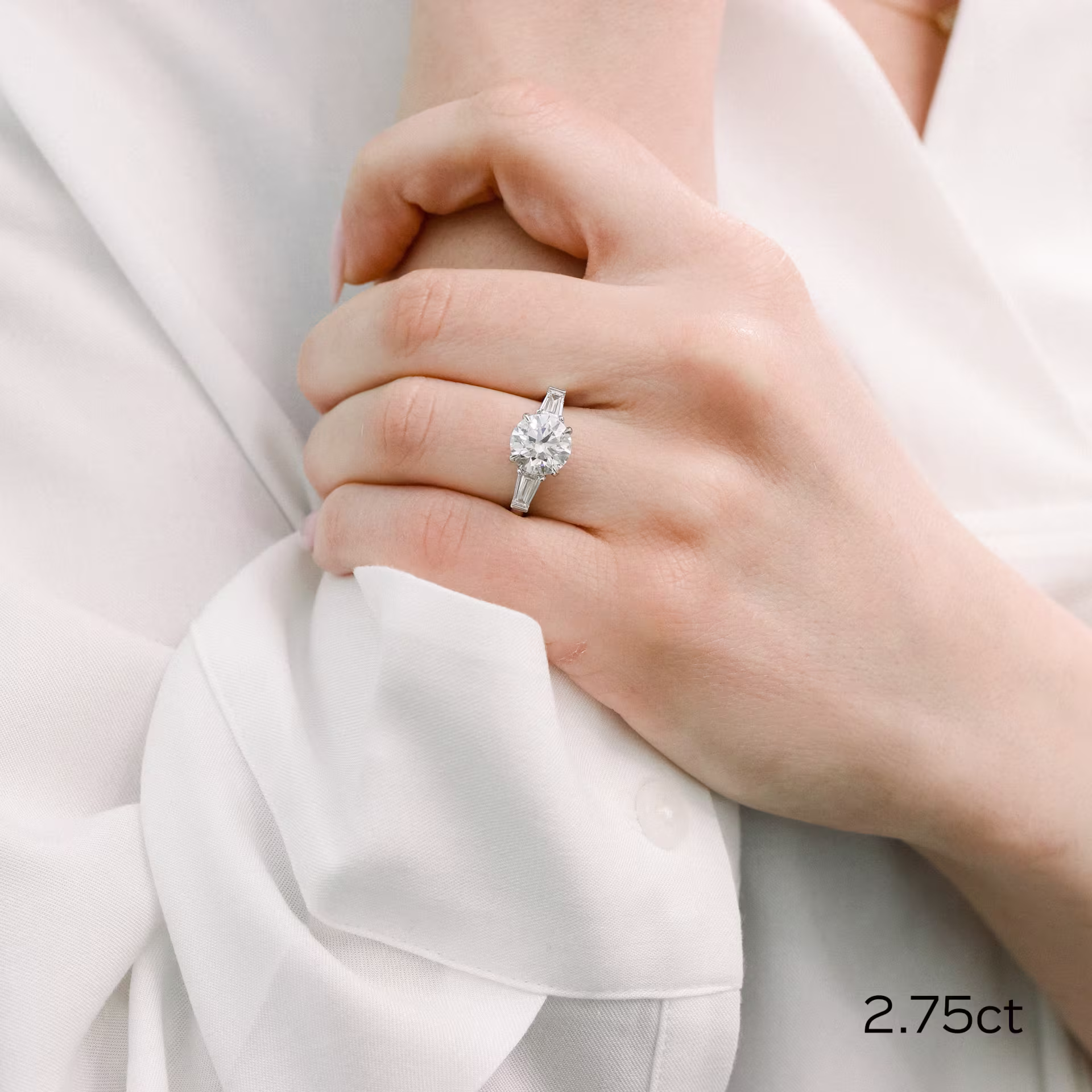 2.75 Carat Lab Diamonds Round and Baguette Diamond Engagement Ring in Platinum (Main View)