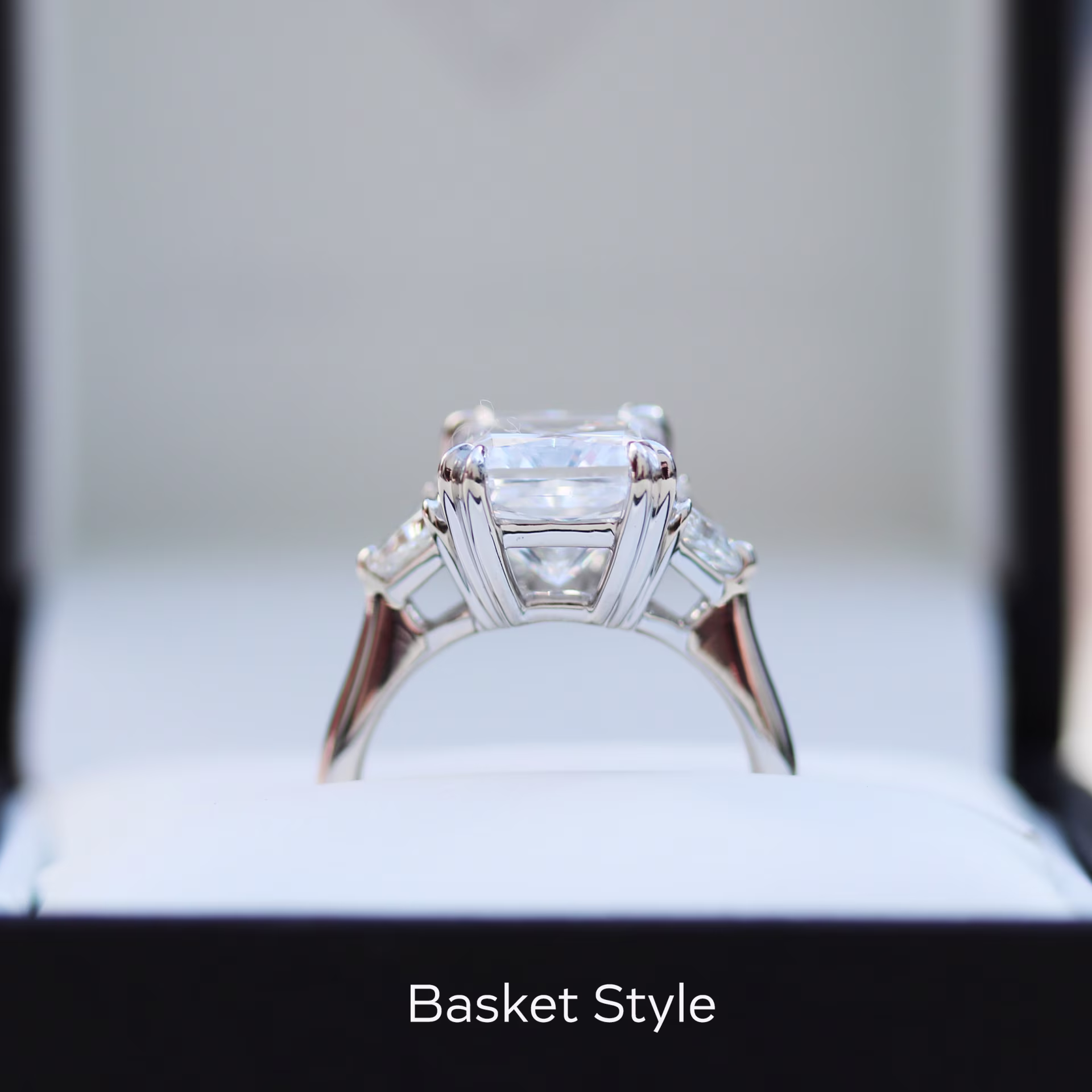 4.0 ct Lab Created Diamonds set in Platinum Radiant and Trillion Setting (Profile View)