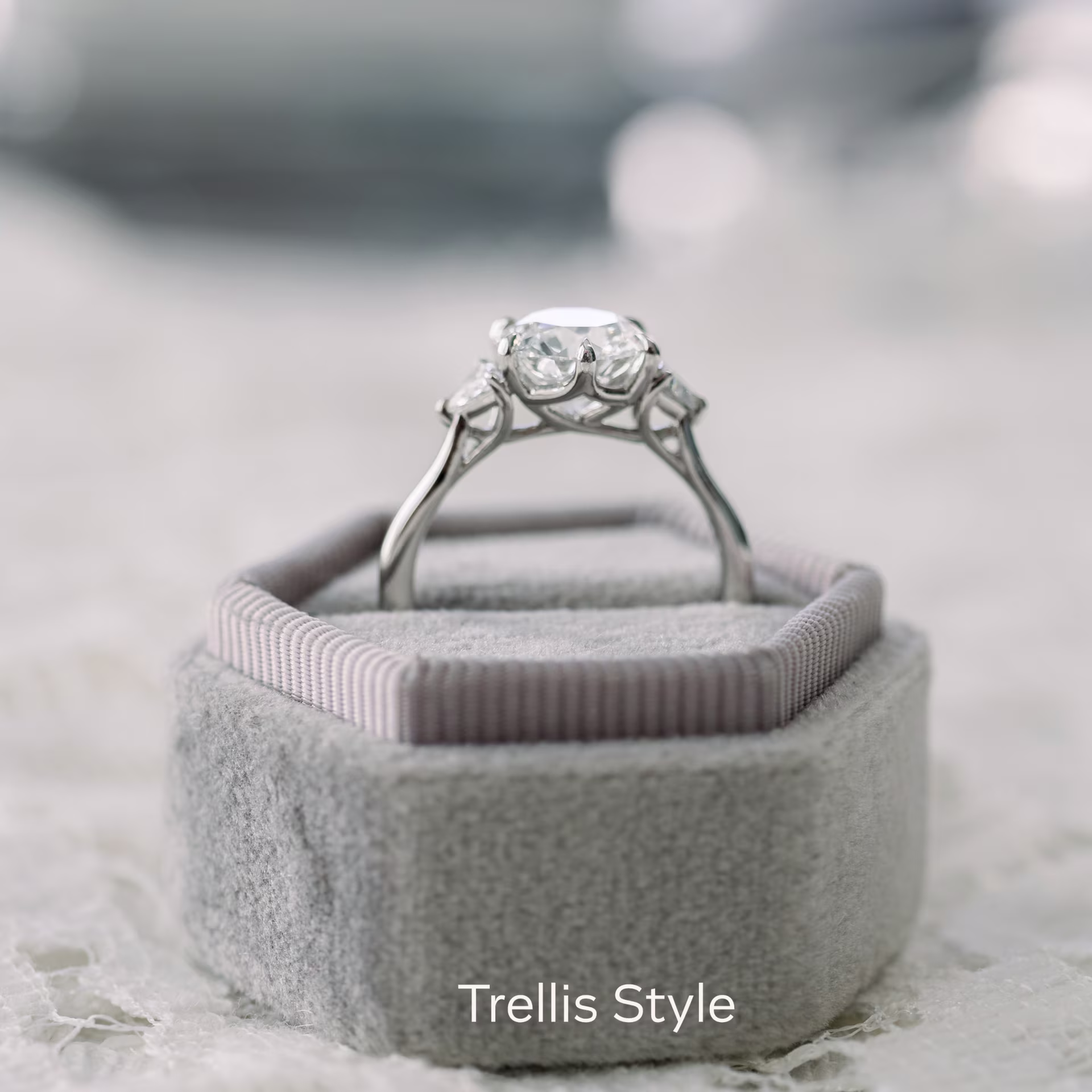 Platinum Round and Trillion Setting featuring Hand Selected 2.0 Carat Lab Diamonds (Profile View)