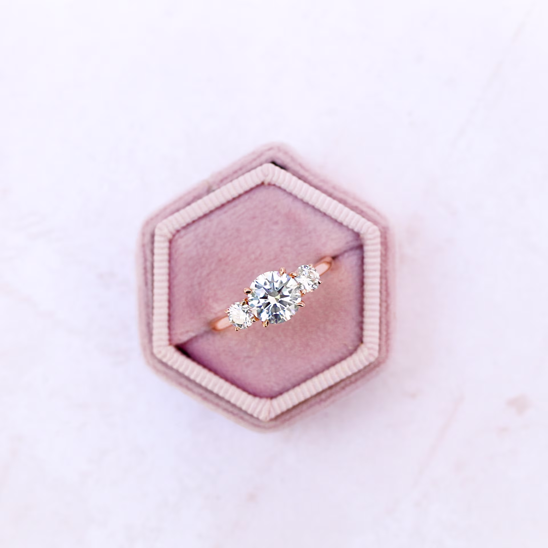 1.5 ct Lab Diamonds Round Three Stone Setting in Rose Gold (Main View)