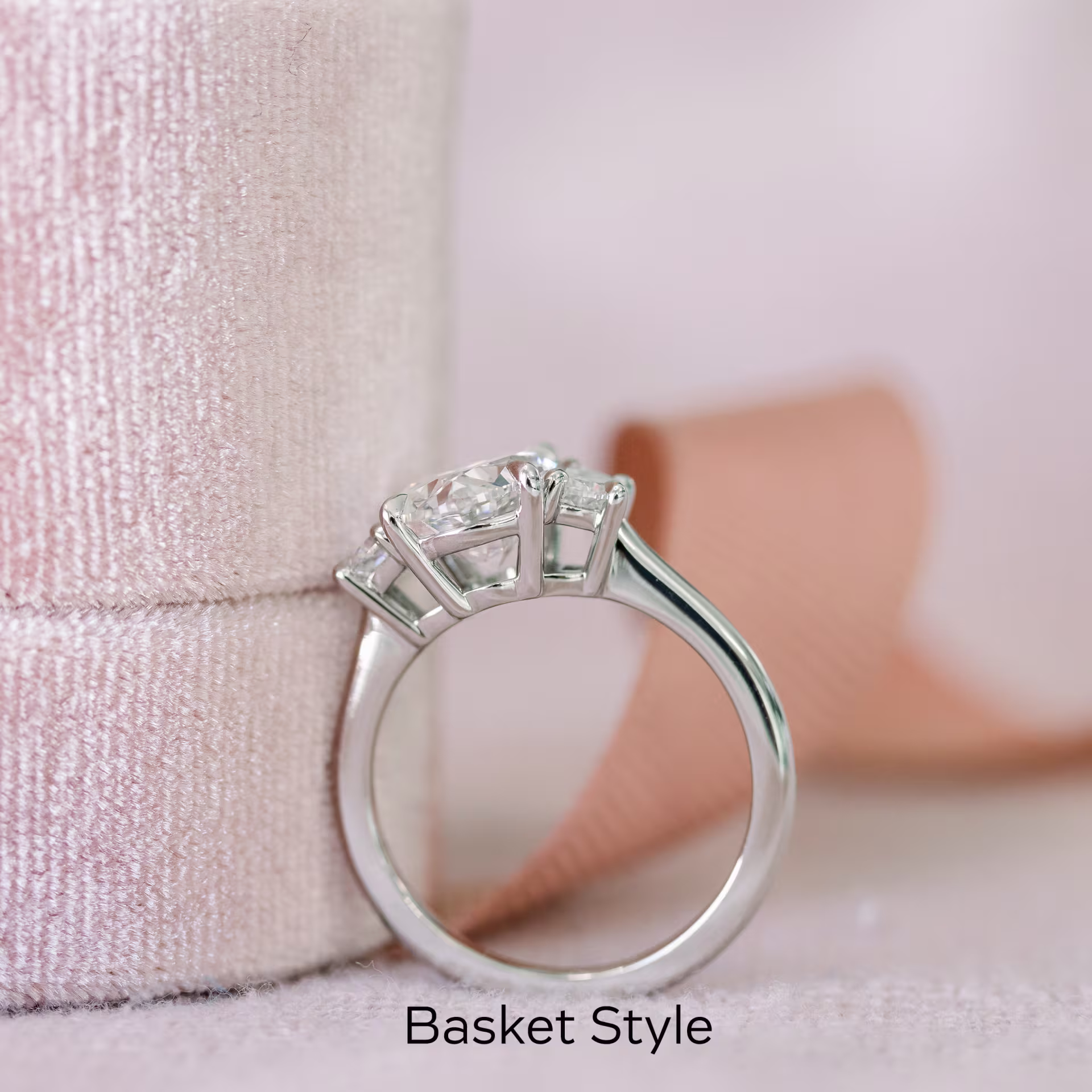 2.5 ctw Lab Diamonds set in Platinum Oval and Half Moon Diamond Engagement Ring (Profile View)