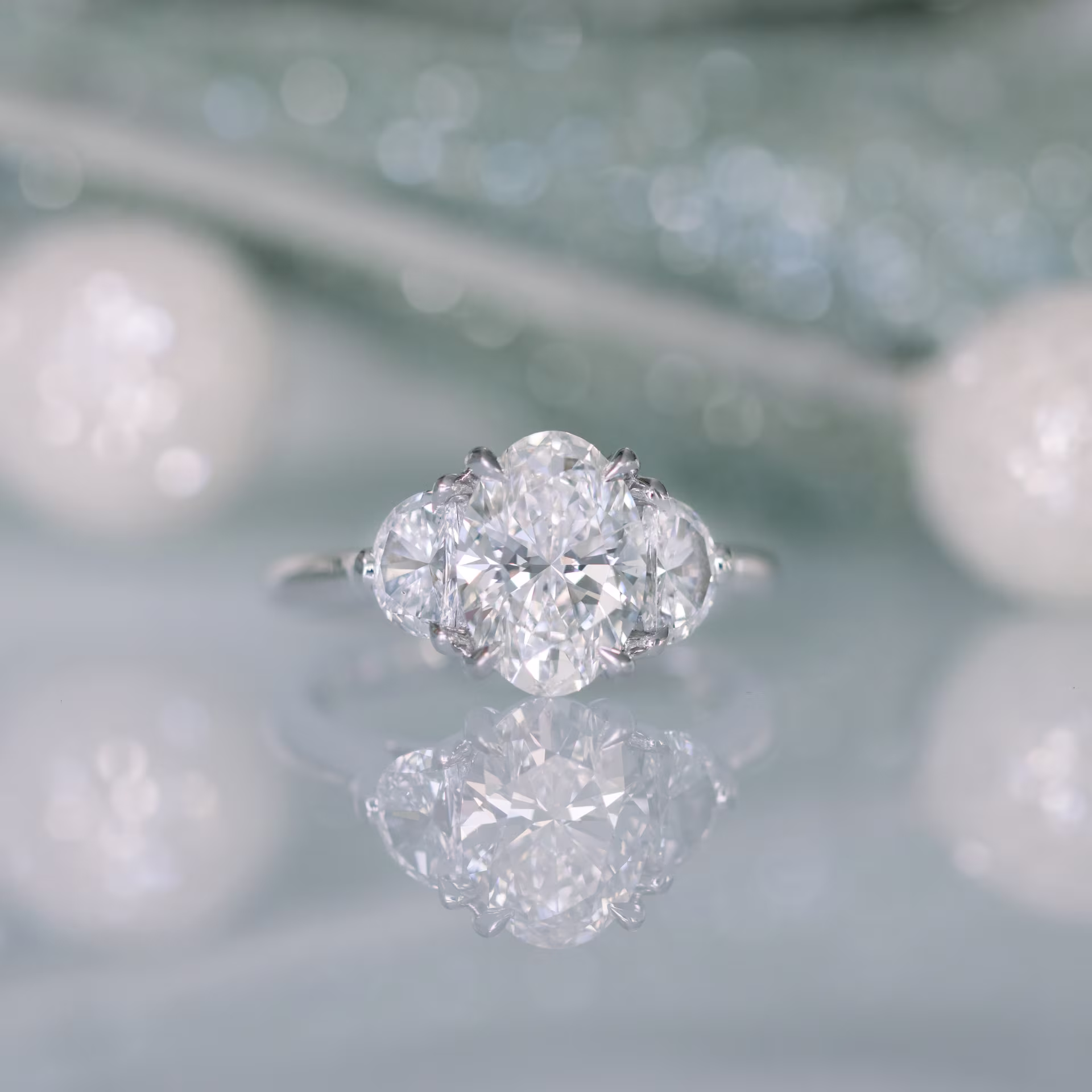 Platinum Oval and Half Moon Setting featuring 1.5 ct Lab Created Diamonds (Main View)