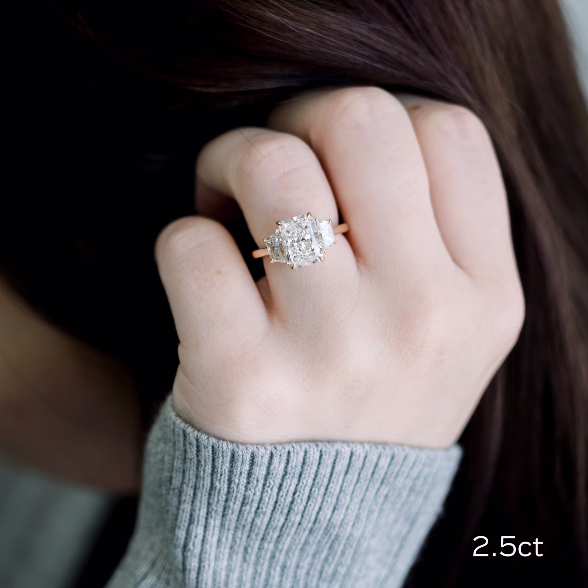 Yellow Gold Radiant and Trapezoid Diamond Engagement Ring featuring 2.5 ct Diamonds (Main View)