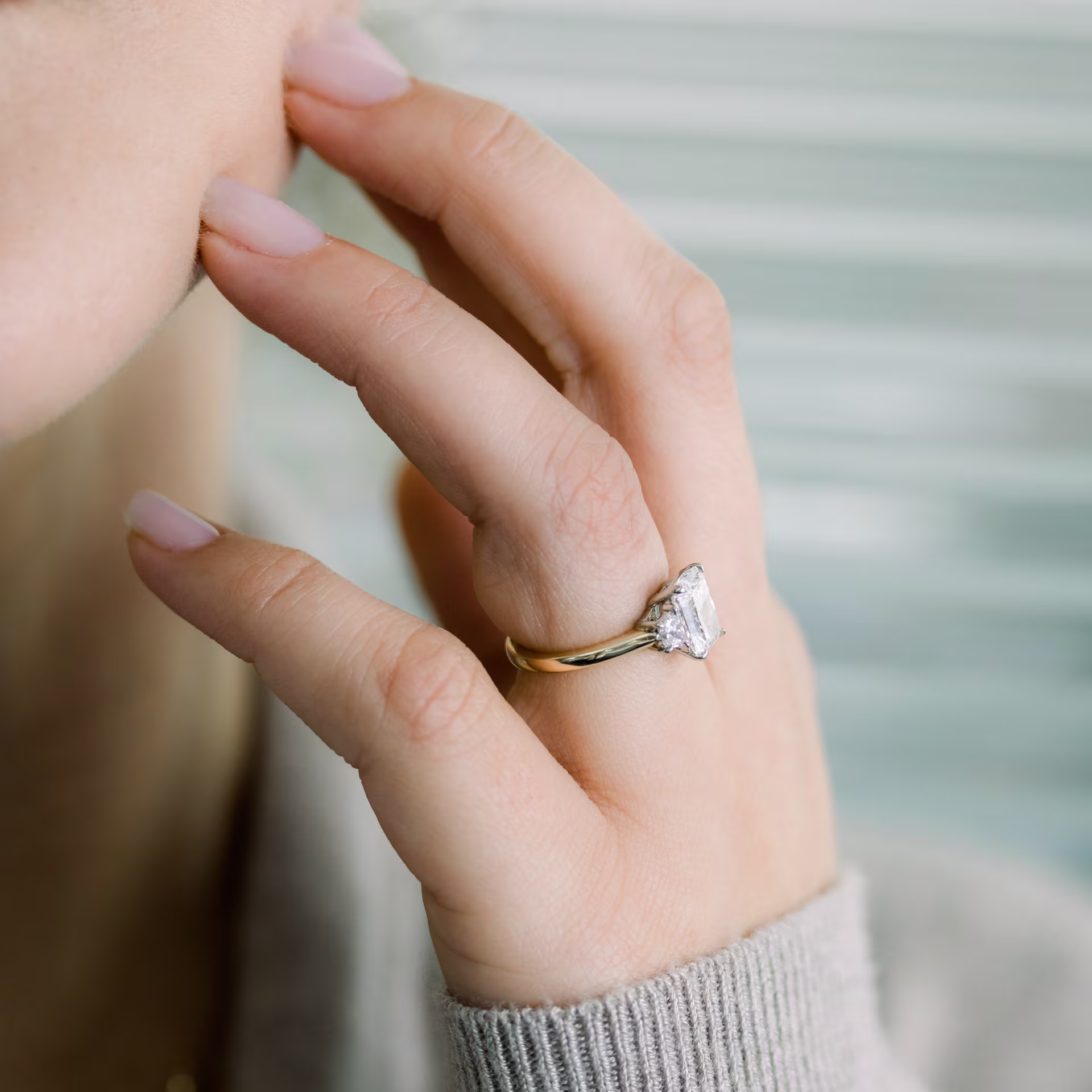 1.5 Carat Diamonds Radiant and Trapezoid Diamond Engagement Ring in Platinum & Yellow Gold (Main View)