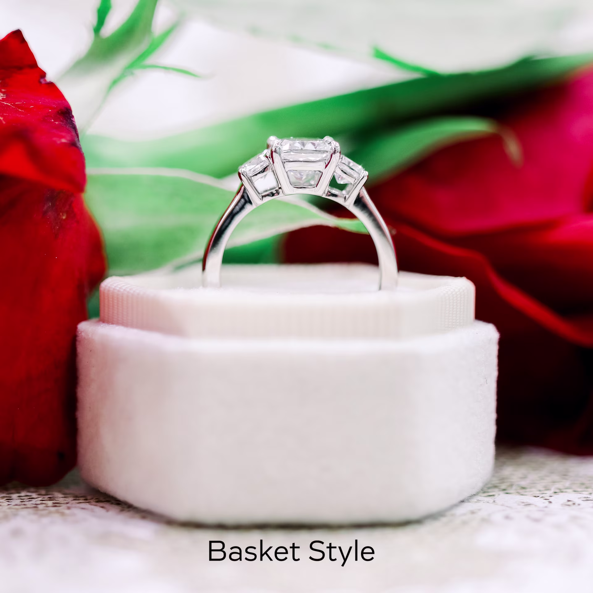 2.0 ct Diamonds set in Platinum Cushion Three Stone Setting (Profile View)