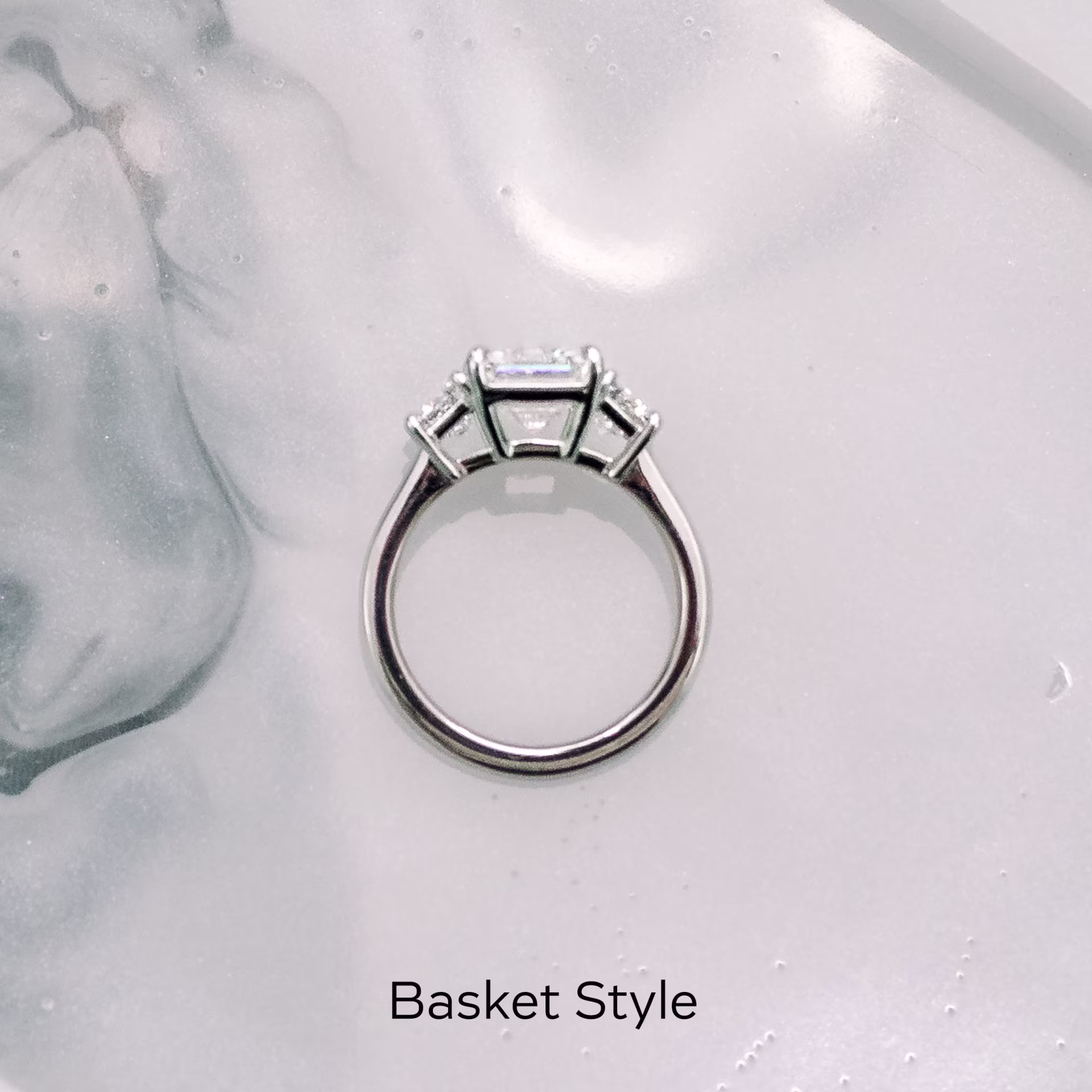 Hand Selected 3.0 Carat Lab Diamonds Emerald and Trapezoid Diamond Engagement Ring in Platinum (Profile View)