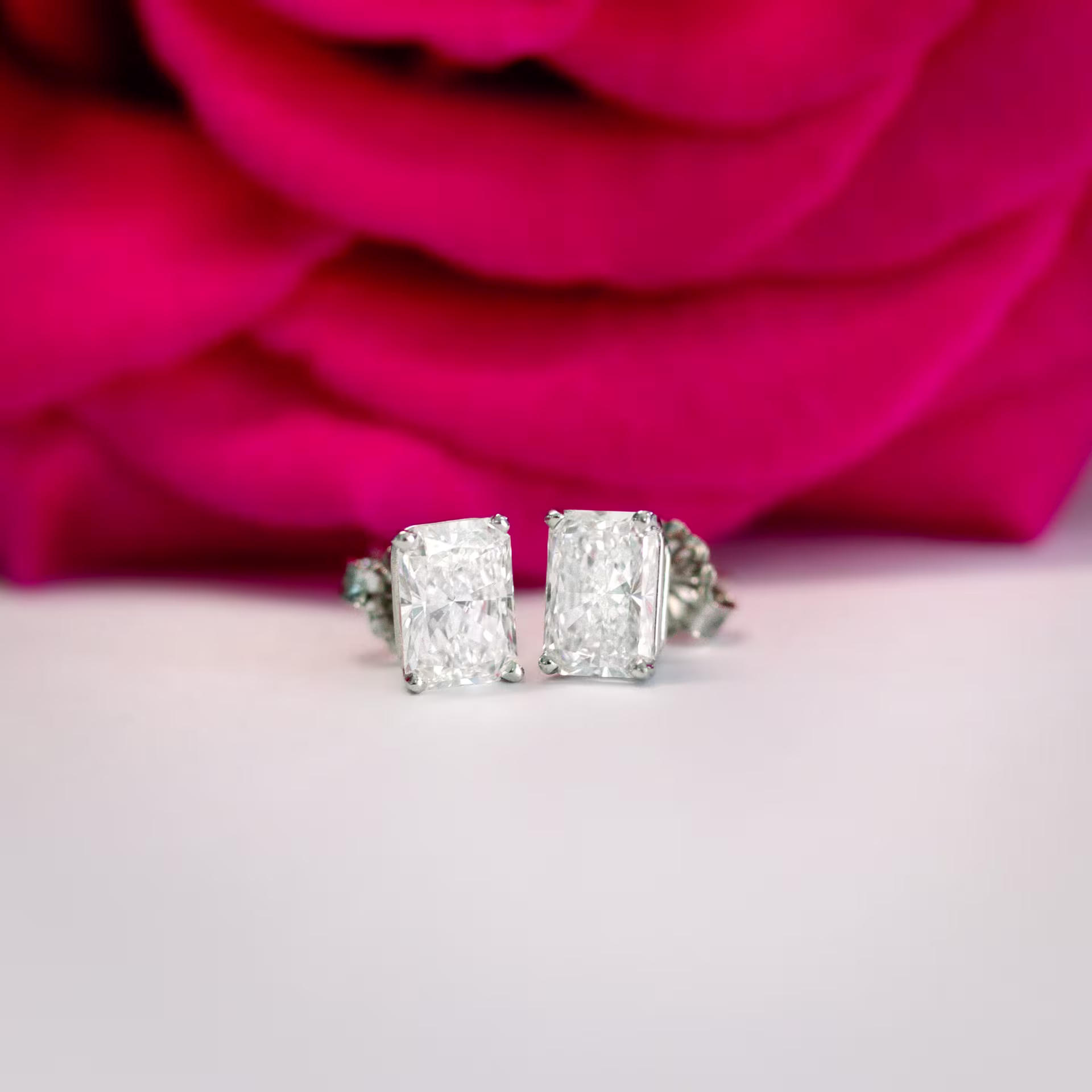 Platinum Radiant Stud Earrings featuring Exceptional Quality 2.0 ct Lab Diamonds (Main View)