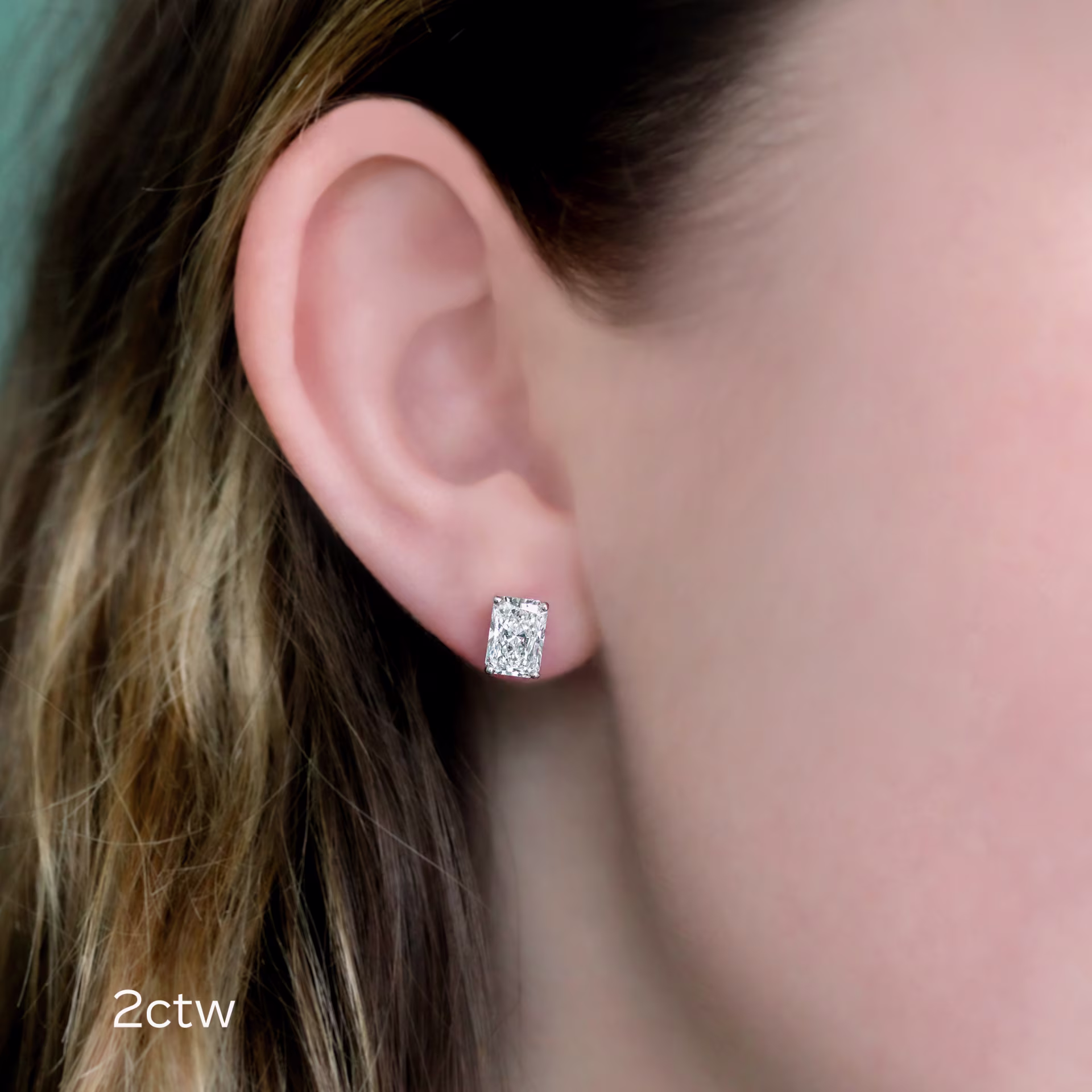 Platinum Radiant Stud Earrings featuring 2.0 Carat Diamonds ()