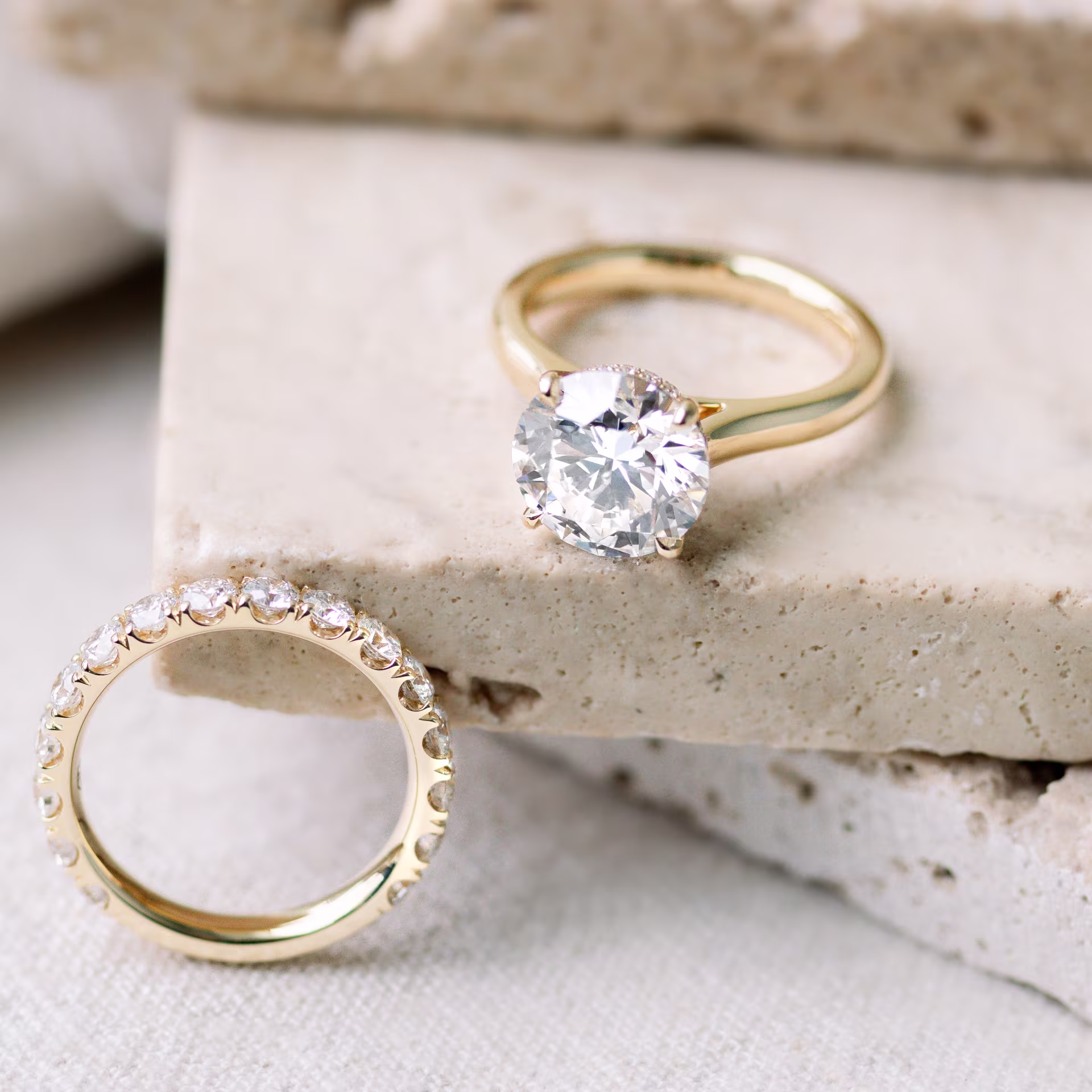 Yellow Gold Round Petite Four Prong Solitaire Diamond Engagement Ring featuring 3.0 Carat Lab Diamonds (Main View)