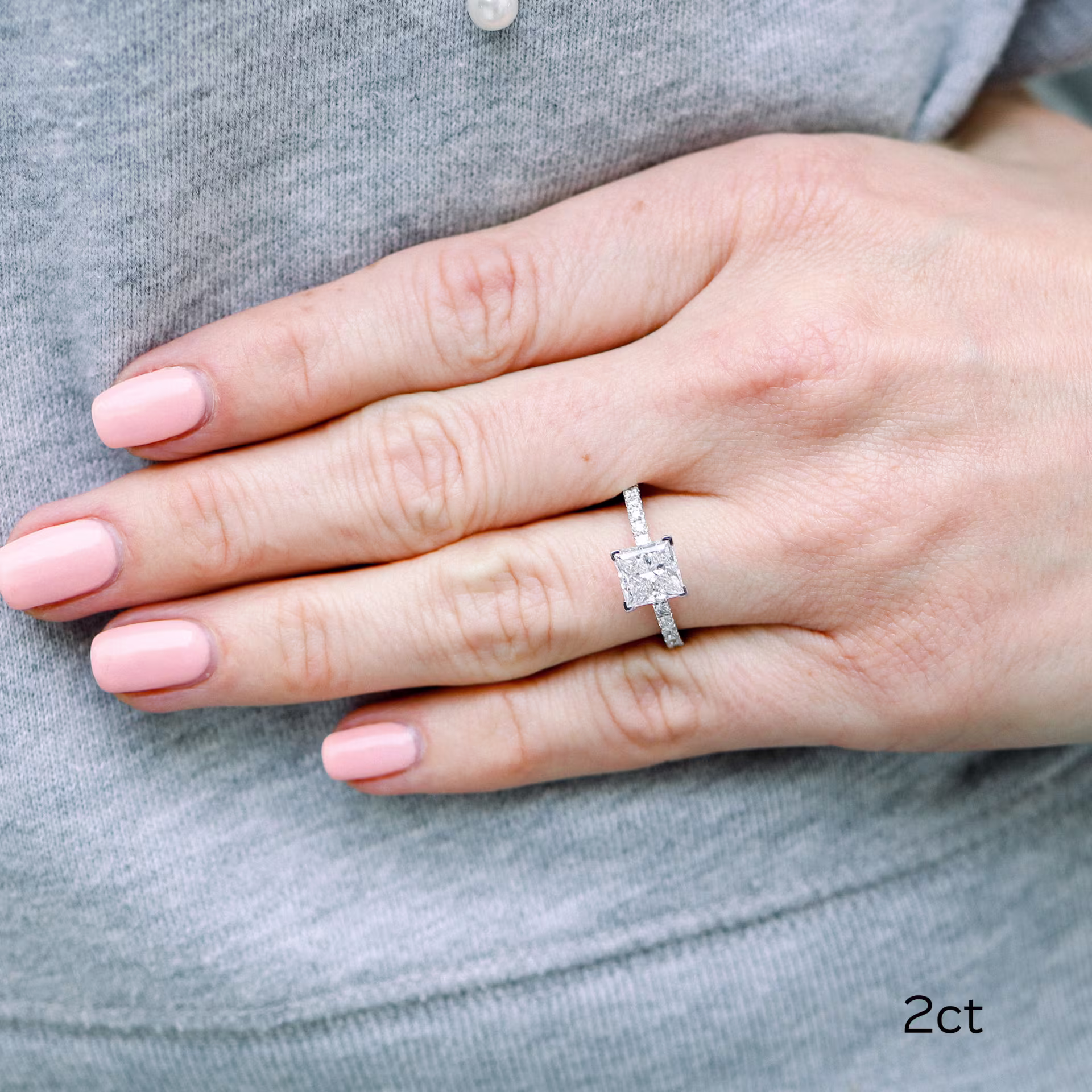 Exceptional Quality 2.0 ct Lab Diamonds set in White Gold Princess Classic Four Prong Pavé Setting (Main View)