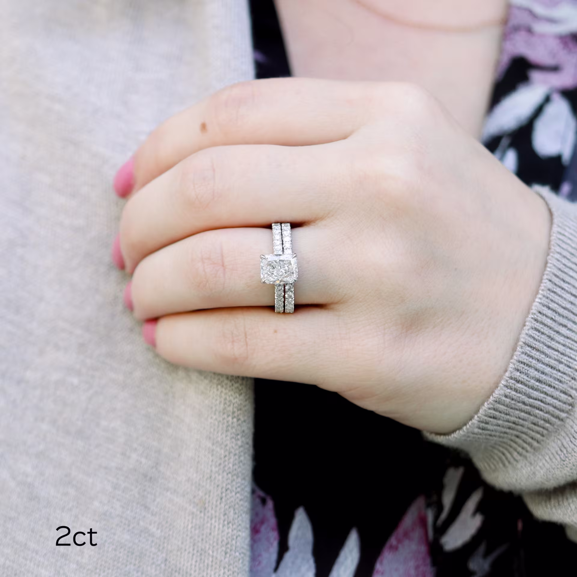 Platinum Radiant Cathedral Pavé Setting featuring 2.0 Carat Diamonds (Main View)