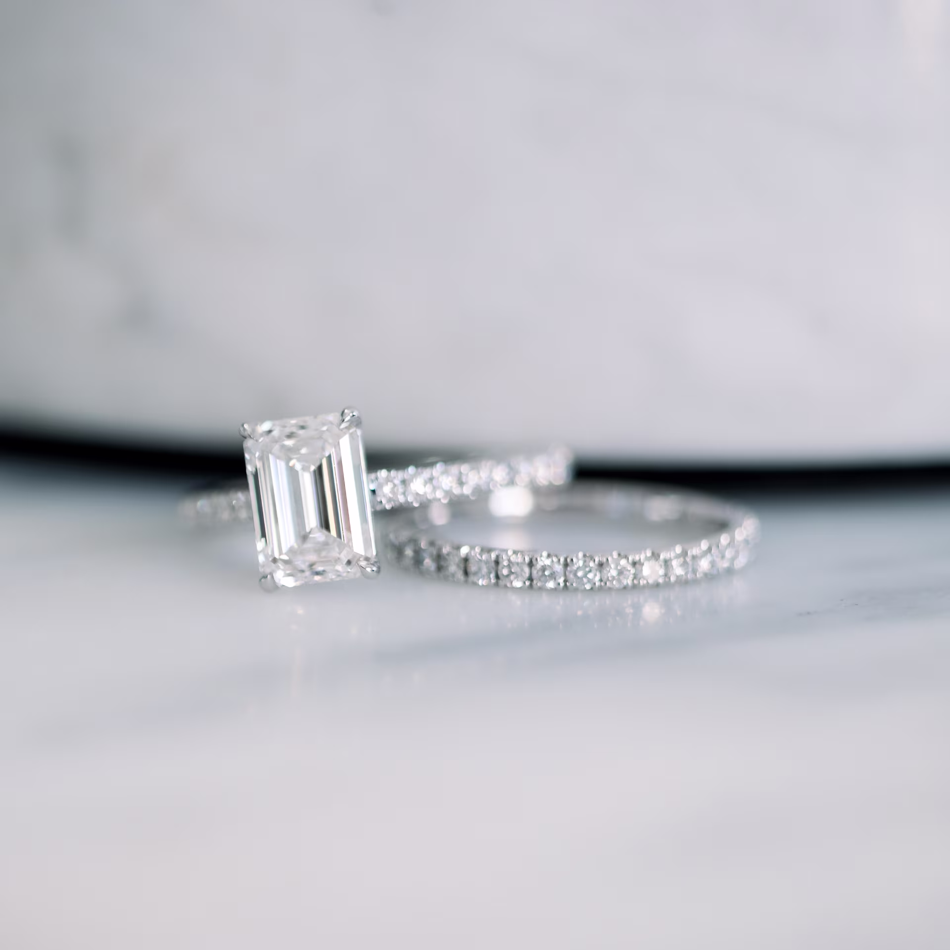 Platinum Emerald Cathedral Pavé Setting featuring 1.75 Carat Diamonds (Main View)