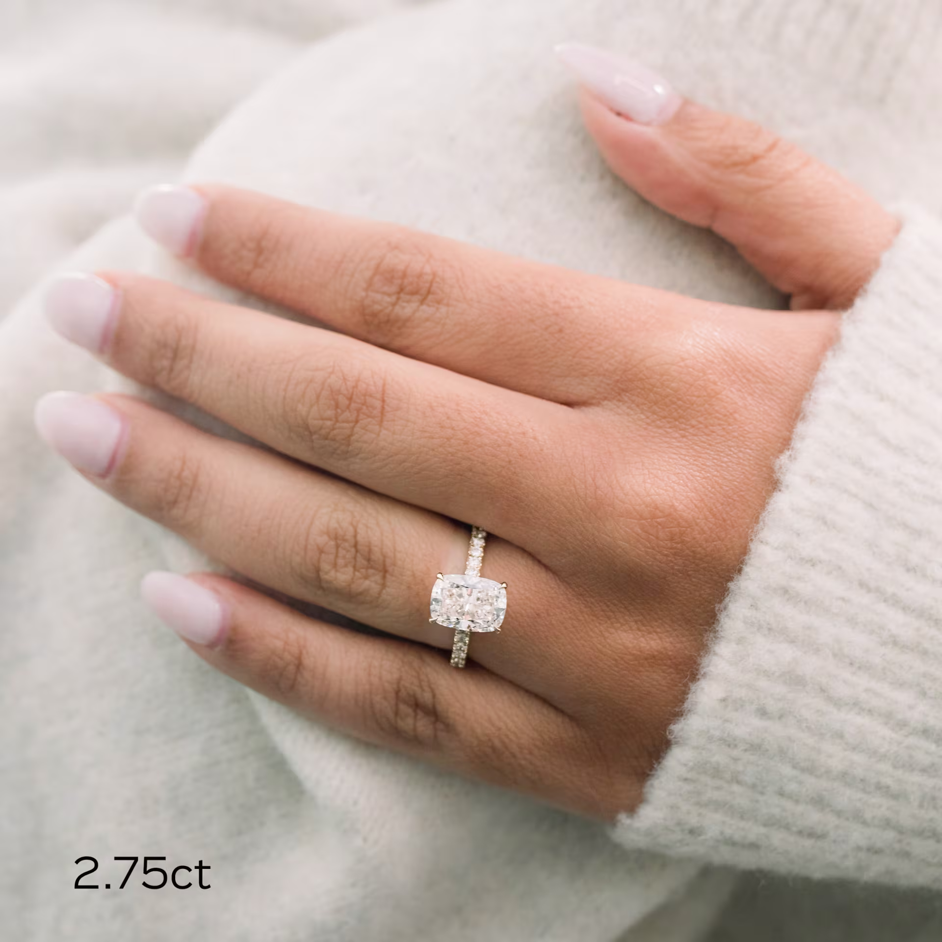 2.75 ct Lab Diamonds set in Yellow Gold Cushion Cathedral Pavé Diamond Engagement Ring (Main View)