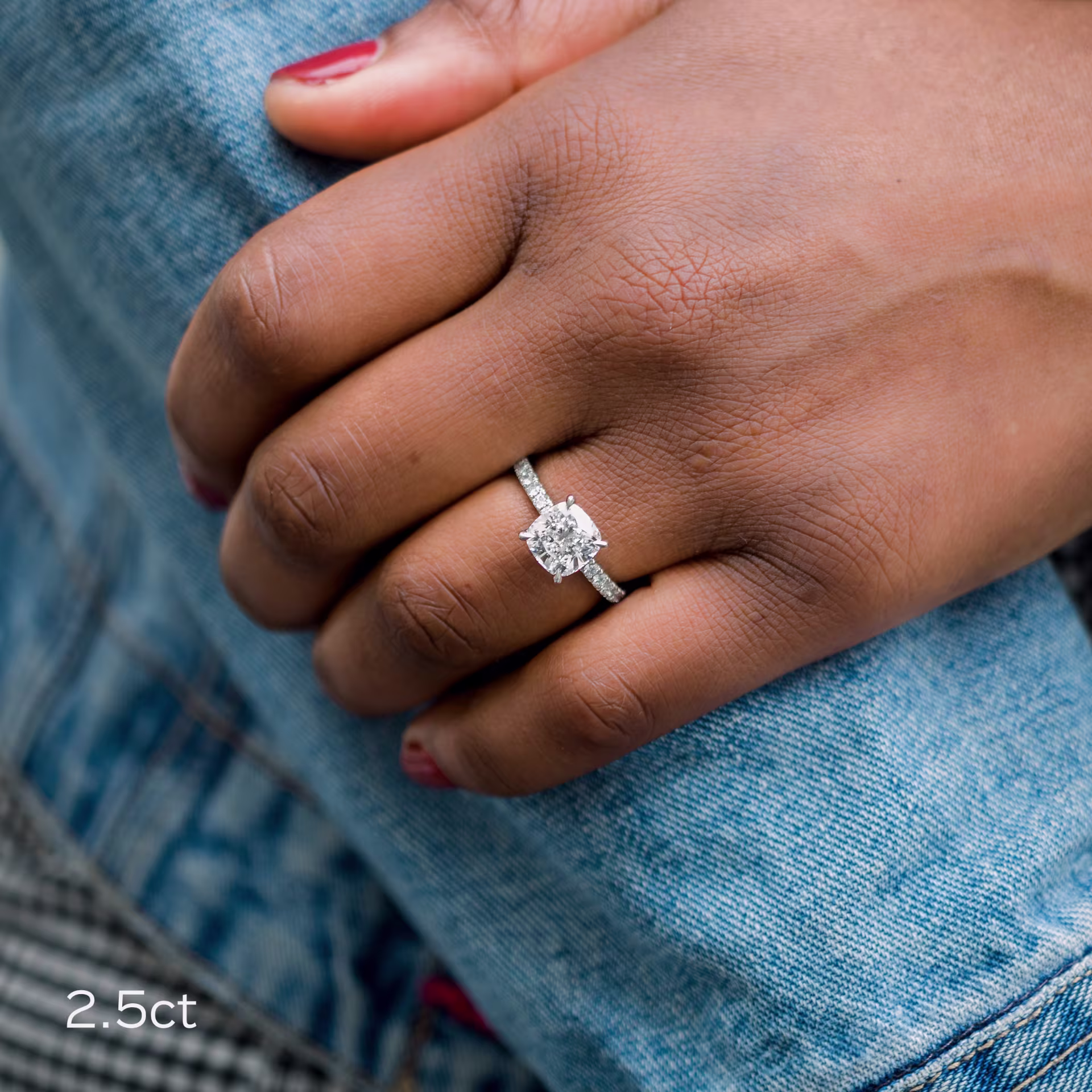 Exceptional Quality 2.5 ct Lab Created Diamonds set in Platinum Cushion Classic Four Prong Pavé Setting (Main View)