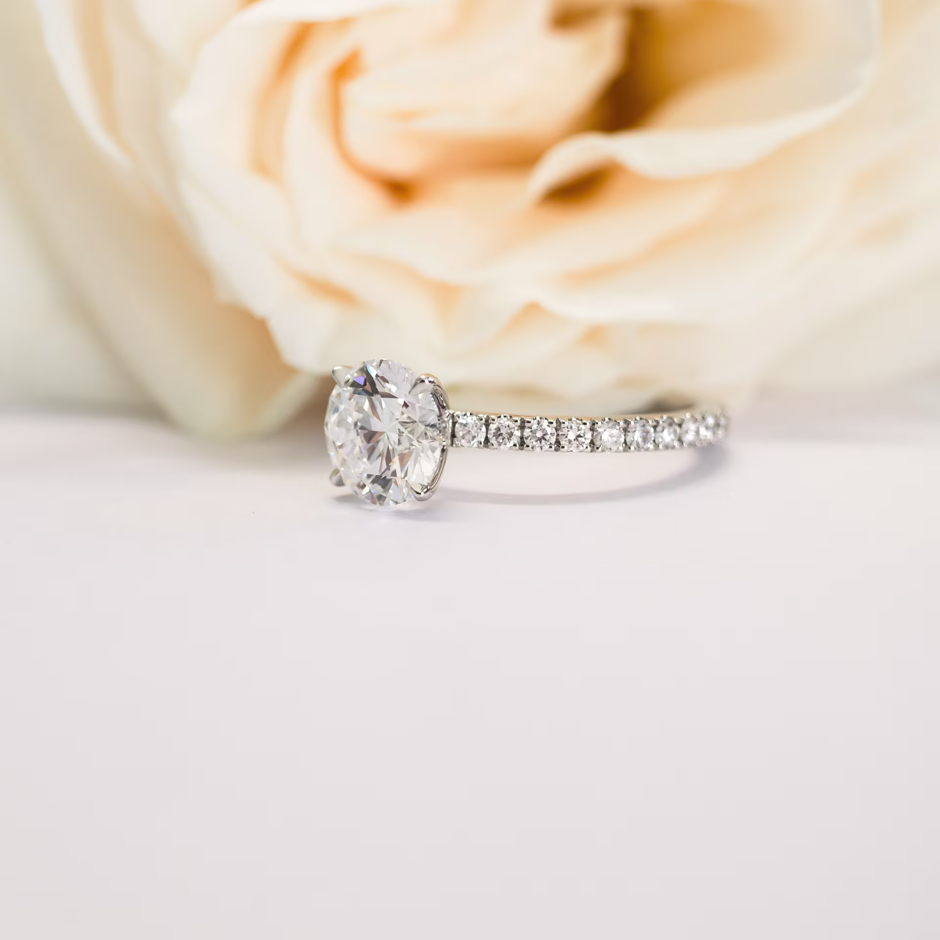 3.0 Carat Diamonds set in Platinum Round Classic Four Prong Pavé Setting (Side View)