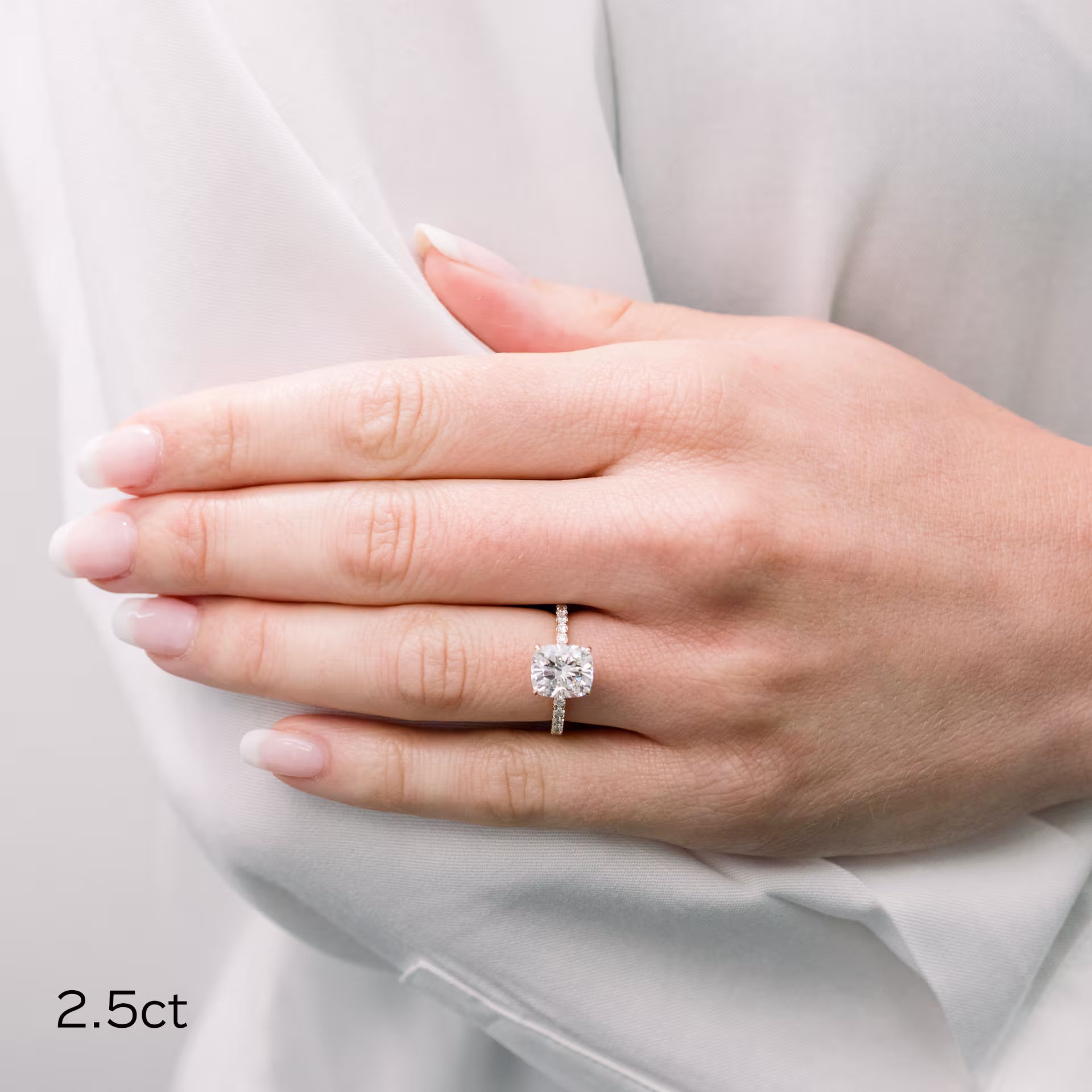 Exceptional Quality 2.5 ct Diamonds set in Yellow Gold Cushion Petite Four Prong Pavé Diamond Engagement Ring (Main View)