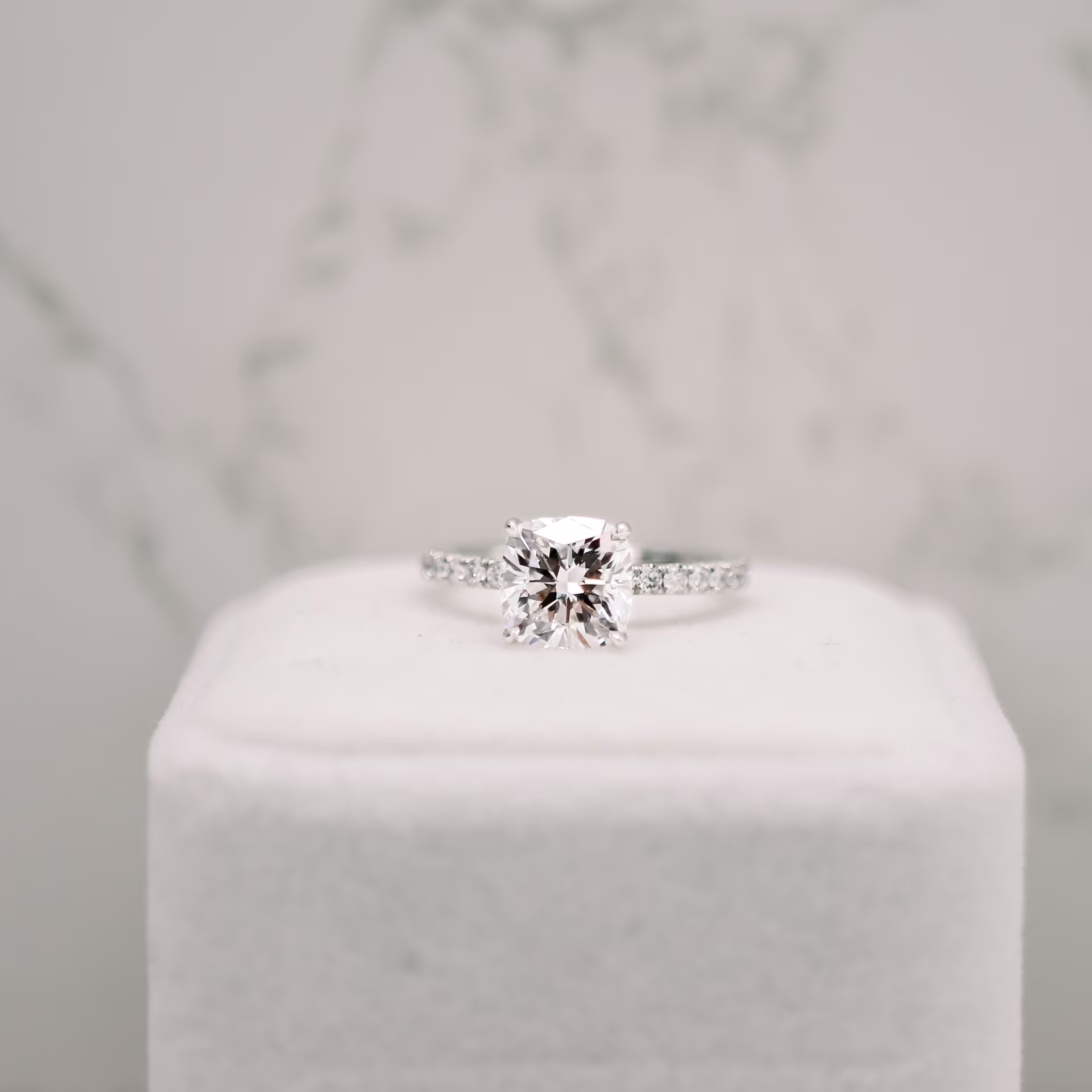 2.5 ct Lab Diamonds set in Platinum Cushion Petite Four Prong Pavé Setting (Main View)