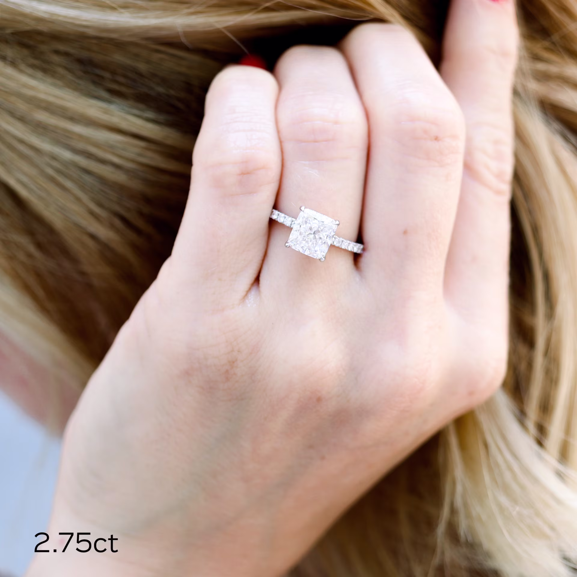 2.75 ct Man Made Diamonds set in Platinum Cushion Petite Four Prong Pavé Setting (Main View)