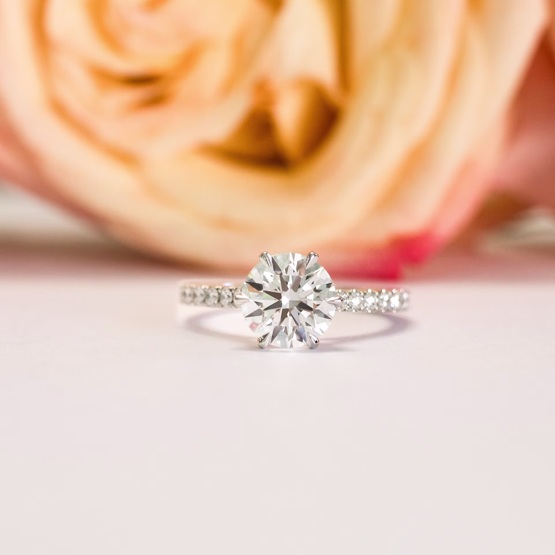 Exceptional Quality 2.5 ct Diamonds set in Platinum Round Trellis Six Prong Pavé Setting (Main View)