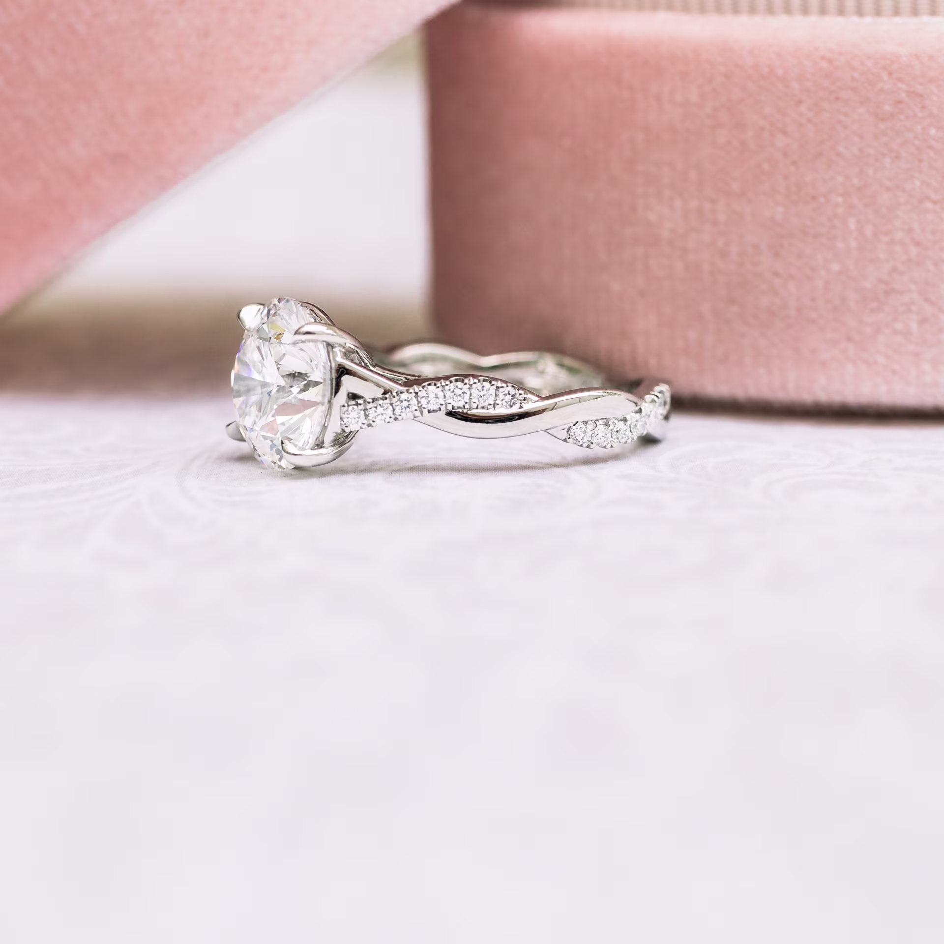 Platinum Infinity Twist Diamond Engagement Ring featuring 2.75 ct Created Diamonds (Side View)