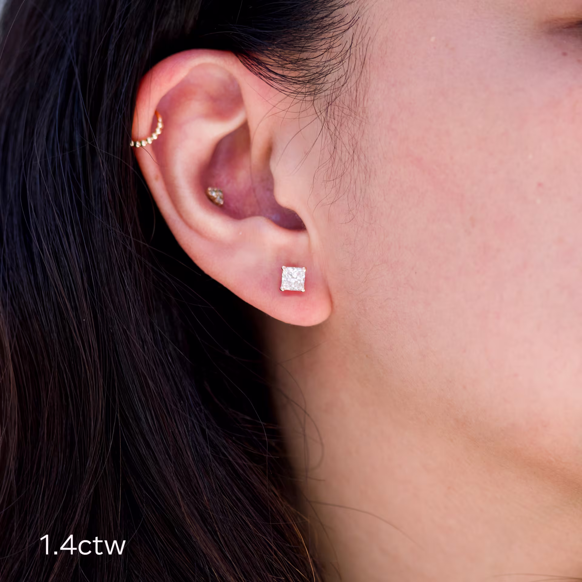 14kt Rose Gold 1.4ctw Princess Cut Diamond Stud Earrings in 14k Rose Gold featuring High Quality 1.4 ctw Synthetic Diamonds (Main View)