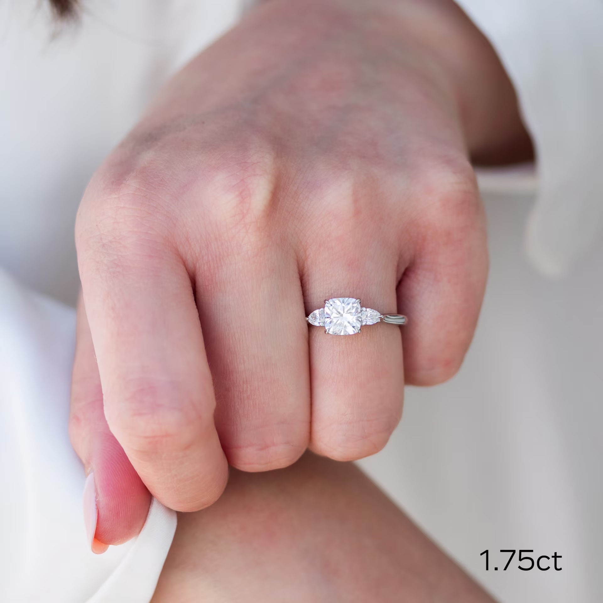 Hand Selected 1.75 ct Lab Grown Diamonds set in Platinum Cushion and Pear Diamond Engagement Ring (Main View)