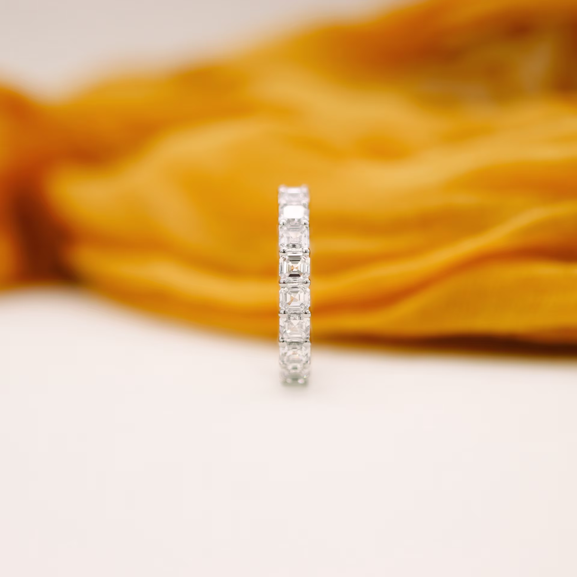 Platinum 4ctw Asscher Cut Eternity Band in Platinum featuring 4.0 Carat Diamonds (Side View)