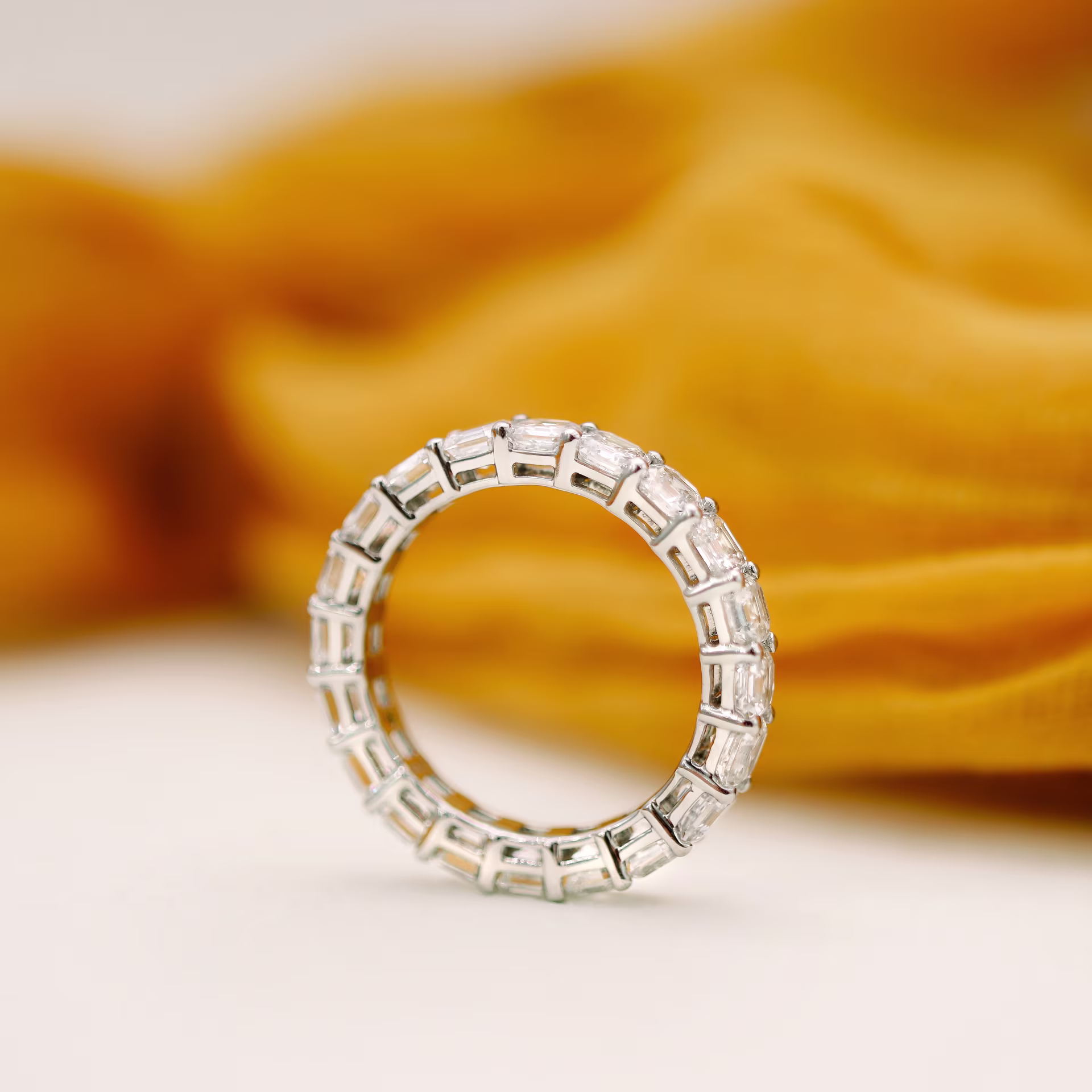 High Quality 4.0 Carat Diamonds set in Platinum 4ctw Asscher Cut Eternity Band in Platinum (Profile View)