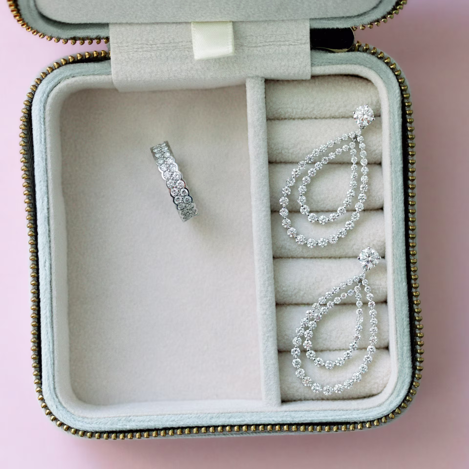 White Gold Double Open Pear Earring Jackets featuring High Quality 3.5 ct Round Diamonds (Main View)